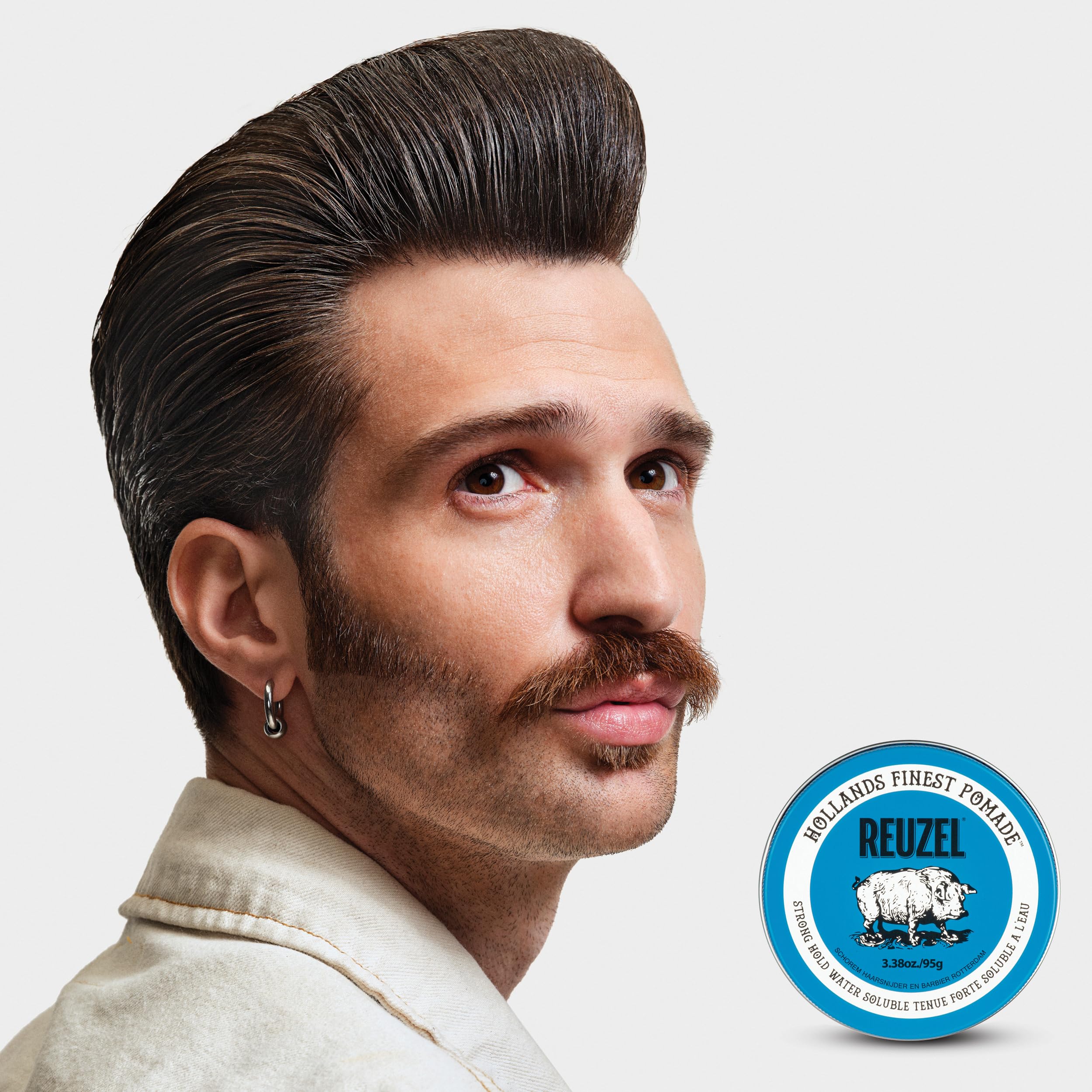 Reuzel Blue Strong Hold Pomade, Pommade Forte pour Brillance Intense, Soluble dans l'Eau, Parfum Vanille - 95g/3.38oz