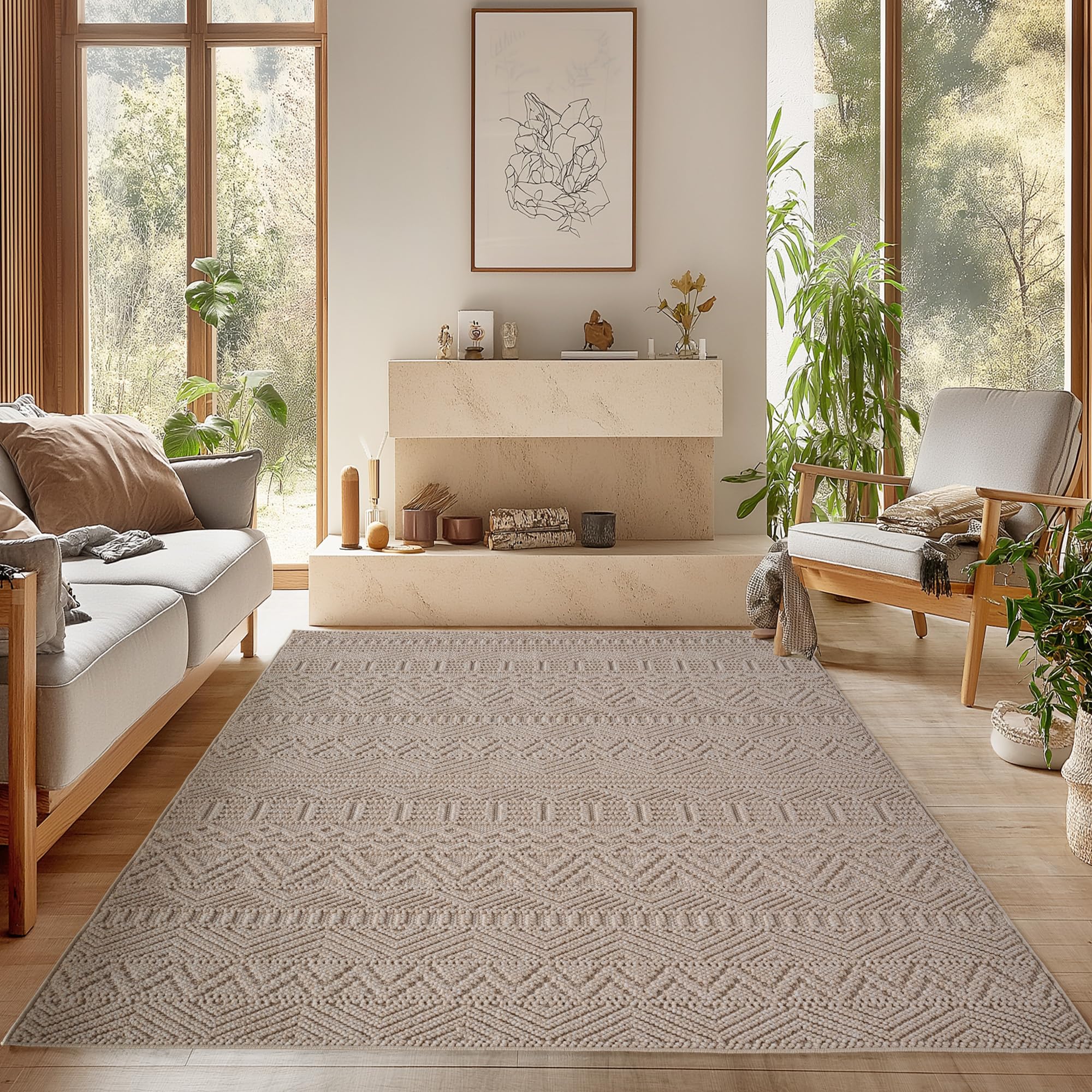 SIMPEX Teppich Bouclé Schlingenflor Skandi Stil Modern Superweich Robust Pflegeleicht für Wohnzimmer Sofabereich Esszimmer Schlafzimmer Küche