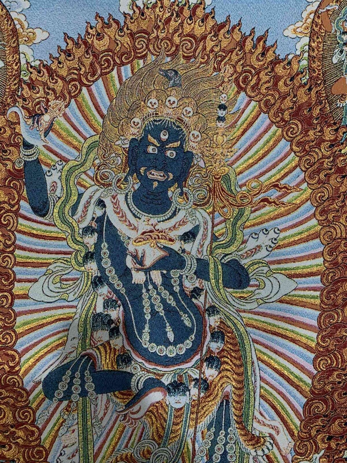 Thangka jedwabny haft buddyzm tybetański szczęśliwy budda feng shui tangka wiszący na ścianę do wystroju domu gobelin medytacja