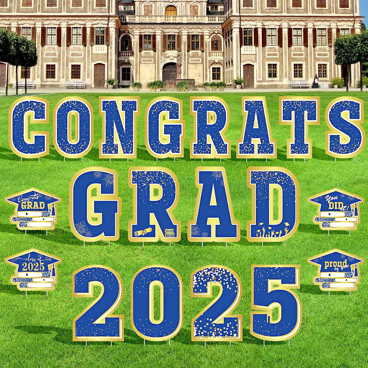 Amazon.com : Graduation Decorations 2025 Yard Signs – 20PCS Large Blue ...