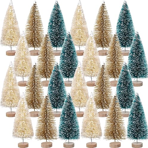 Miniatura 8 de 24 mini botellas de árbol de Navidad de 4 pulgadas, árboles artificiales de sisal esmerilado con base de madera para decoración de Navidad y
