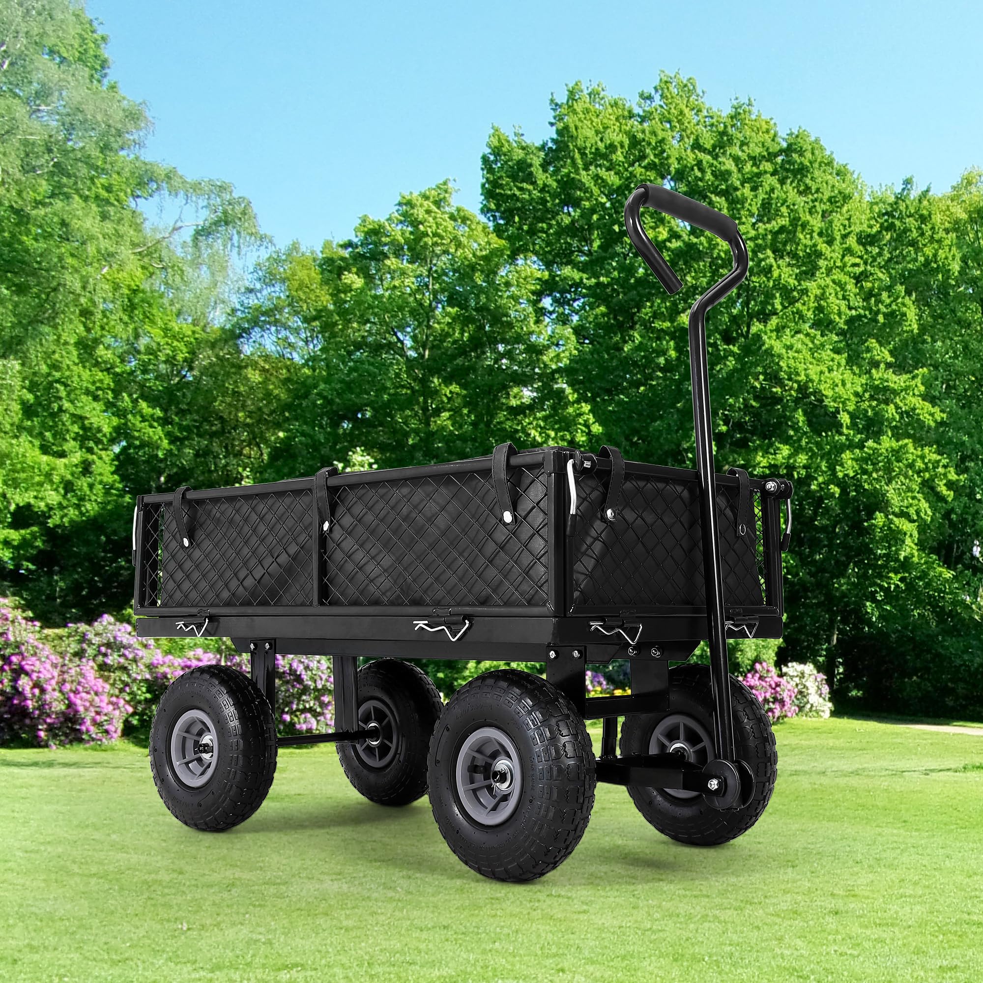 Wózek transportowy z obrotowym uchwytem, pojemność 227 kg, narzędzia ogrodnicze z zdejmowanymi bokami z regulowanej siatki, przyczepa ogrodowa do drewna opałowego, na plażę, wędkarstwo, narzędzia