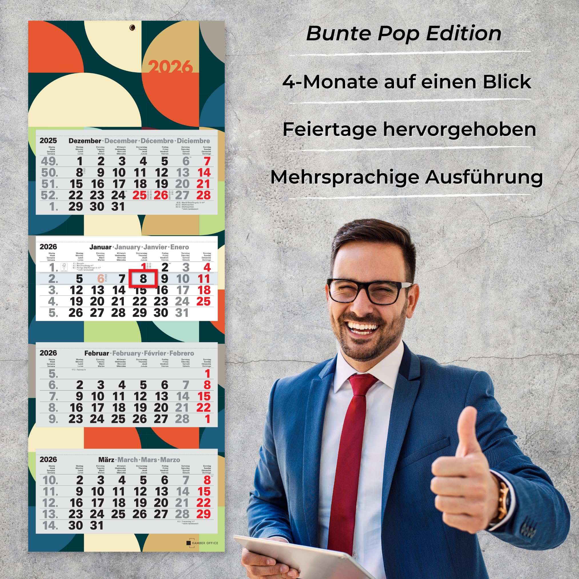 4-Month Calendar 2026 Wall Calendar With Slider In Large Format 87.5 X - View #3