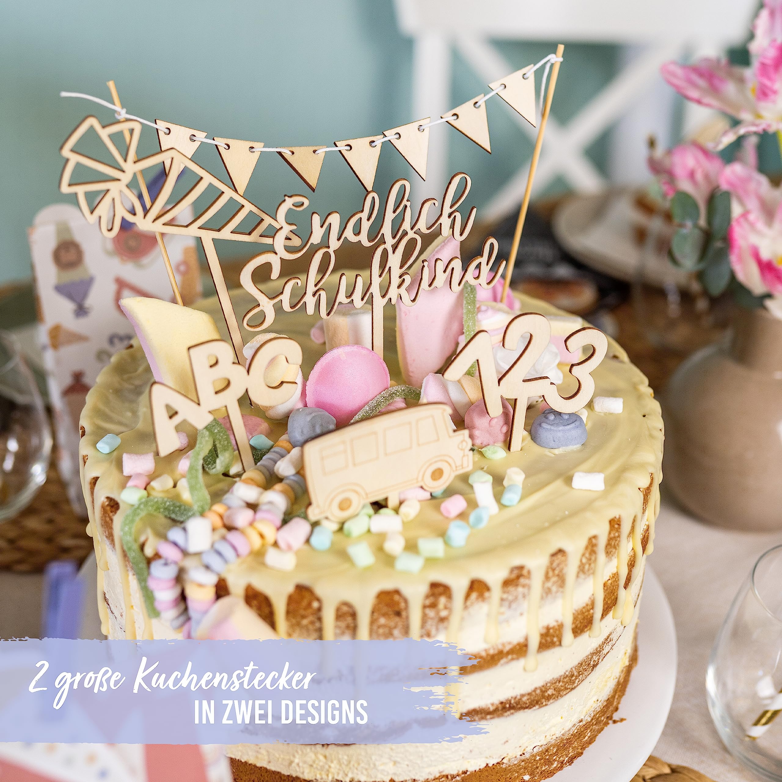 Papierdrachen Wooden Cake Topper, Cake Decoration, Cake Topper, 15 Pieces - Image 3