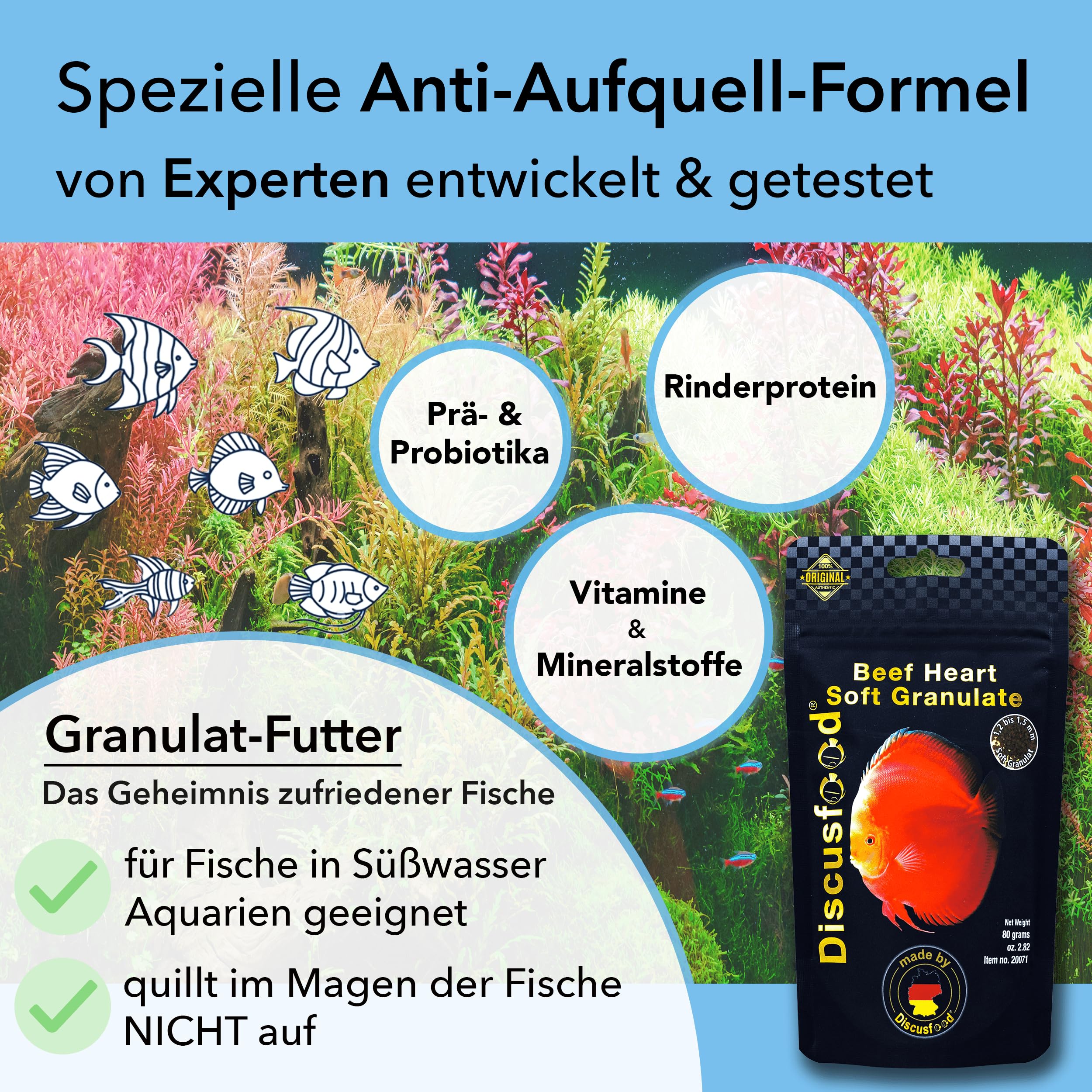 Nourriture pour poissons d'aquarium de qualité supérieure - 2800 g - Pour la croissance et la couleur - Beef Heart - Granulés souples très bien tolérés - Nourriture pour poissons d'aquarium -