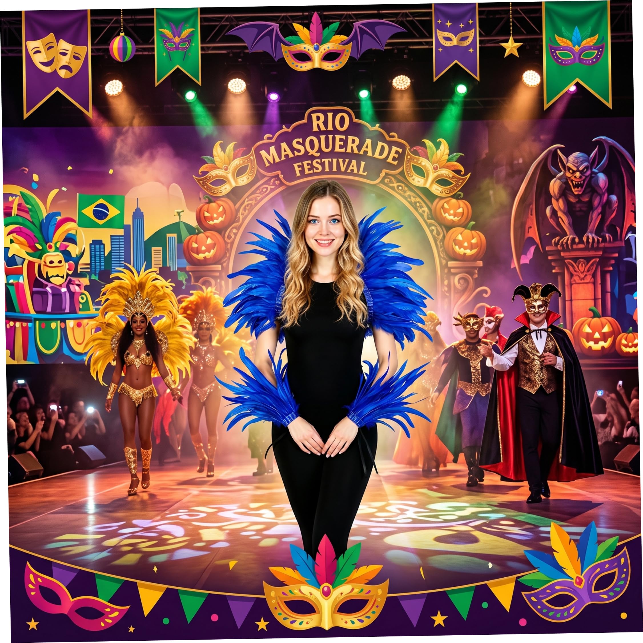 Vestito di Carnevale da Donna, Set Scialle e Polsi con Piume Design Soffice e Accattivante Set Completo Polsini con Scialle Abbigliamento Leggero per Carnevale Halloween, Blu
