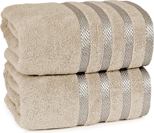 Weave Essentials Bath Towels - 100% Combed Cotton Large Bath Towels Set - 500 GSM - 1.10lbs Luxury Plush & Premium Towels - 2 piece 70 x 140cm / 27 x 55 inch (Bath Towel (Pack of 2), Pearl Grey)