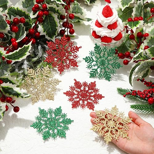 Miniatura 4 de Jenaai 210 adornos de copo de nieve de Navidad para colgar copos de nieve de plástico con purpurina de 4 pulgadas, decoraciones de Navidad para