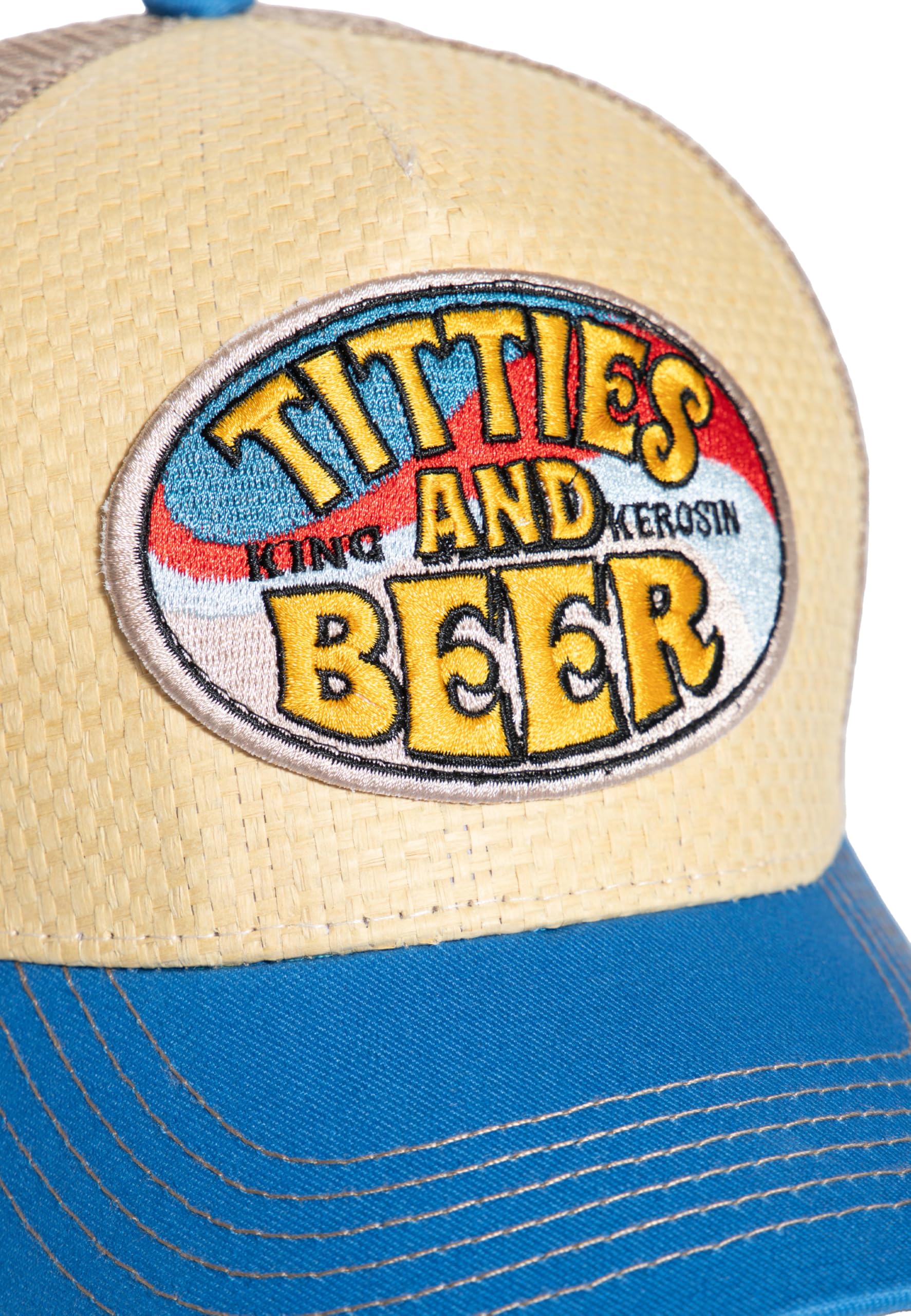 King Kerosin Cappellino da uomo per camionista | paglia, berretto | beer | estate, vintage, 70S | mesh | Hawaii | Patch Titties & Beer