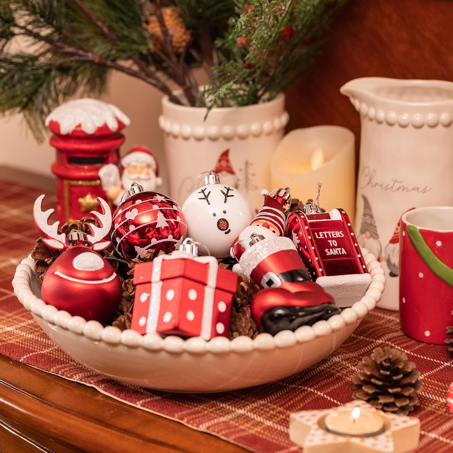 Valery Madelyn Christmas Ornaments Value Bundle, 4ct & 100ct Traditional Red White Shatterproof Christmas Ball Ornaments Set, Decorative Hanging Ornament Bulk for Xmas Holiday Party Decor