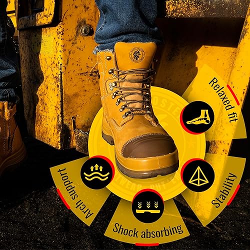 Miniatura 4 de ROCKROOSTER Botas de trabajo para hombre, 7 pulgadas, punta de acero, cremallera lateral, zapatos de cuero aceitado de seguridad antideslizantes,
