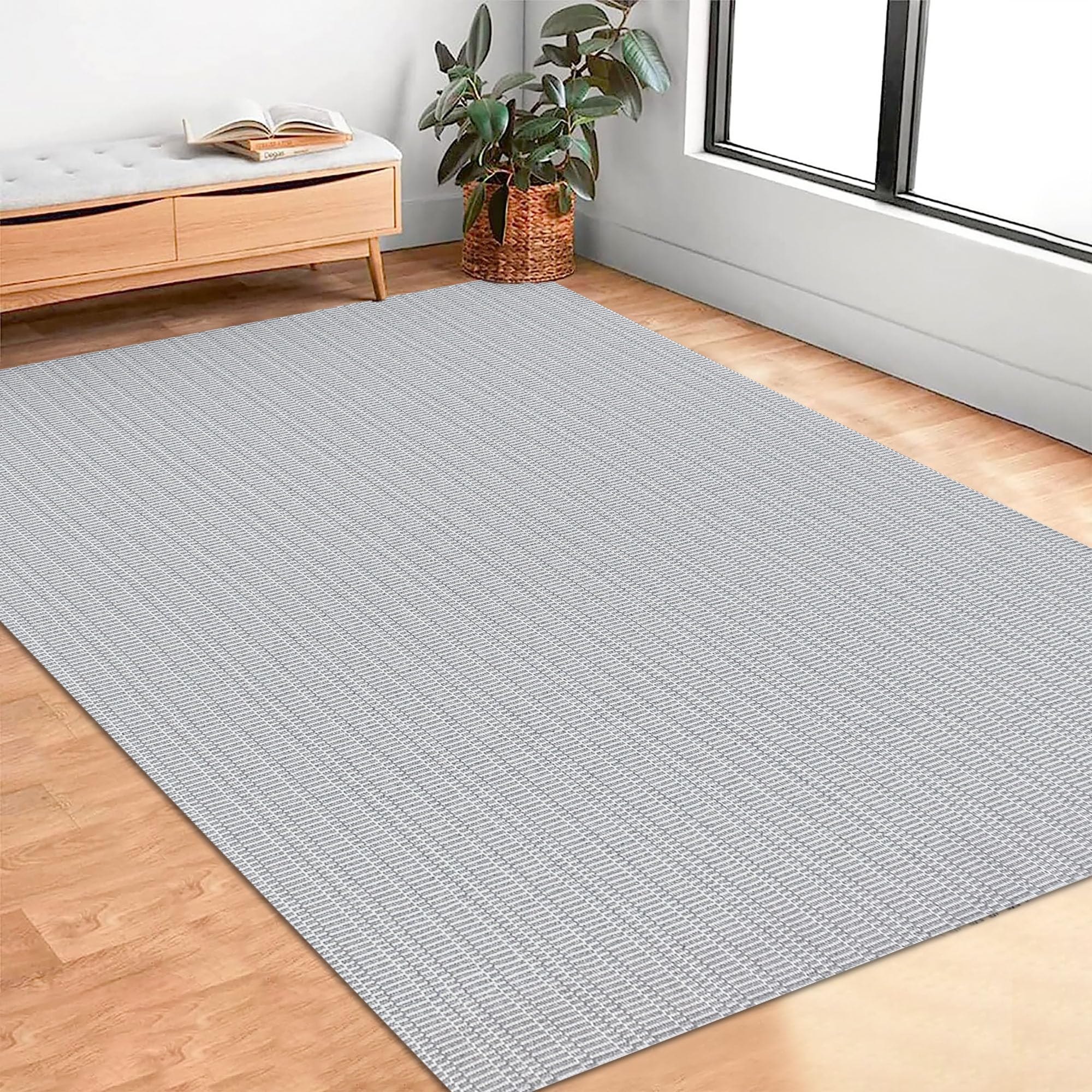 EARTHALL 5x7 Area Rugs, Washable Living Room Rugs 5 by 7, Boho Non-Slip Cotton Dining Room Rug, Low-Pile Kitchen Bedroom Bedside Rug, Light Grey