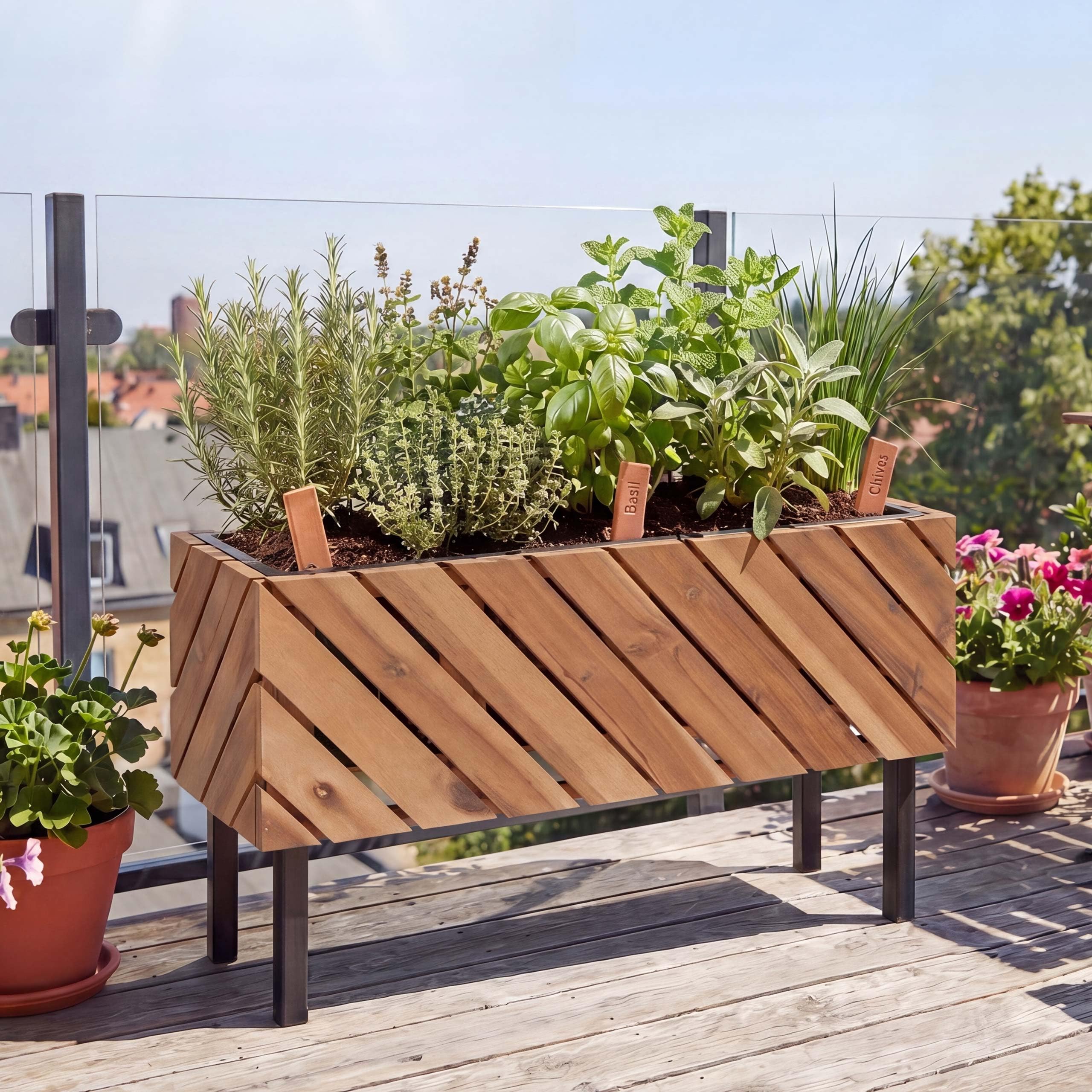 Mendler Pflanzkasten HWC-P87 36x62x22cm Akazie - Hellbraun | Blumen-/Pflanzkübel, Blumenkasten, In-/Outdoor, Holz, FSC®-Zertifiziert