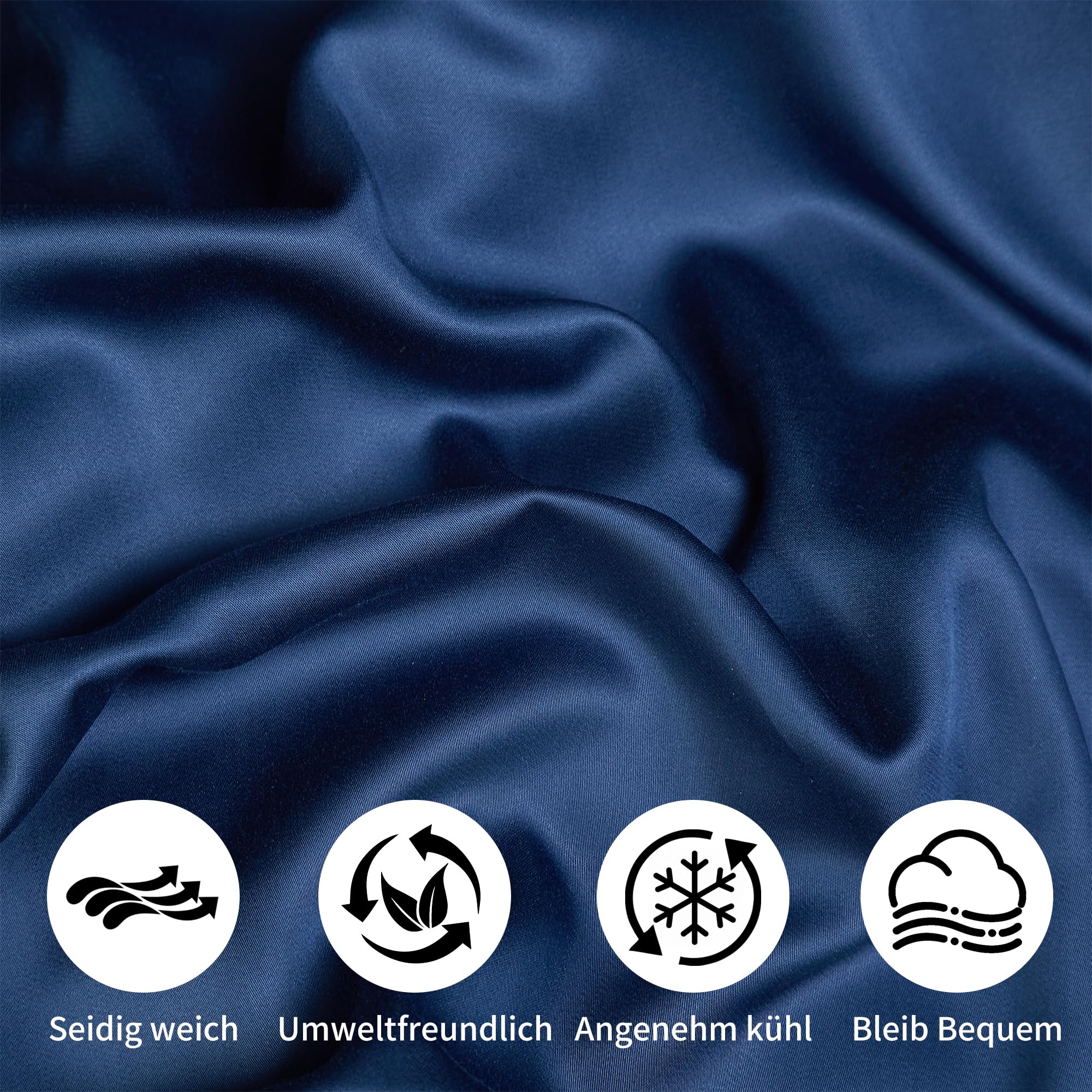 Luowei Kühlender Bettwäsche 200 x 200 cm Dunkelblau Sommer Bettwäsche Set aus Bambus Polyester,Atmungsaktiv Weich Oeko-TEX Bettbezüge mit Reißverschluss und 2 Kissenbezüge 80x80cm