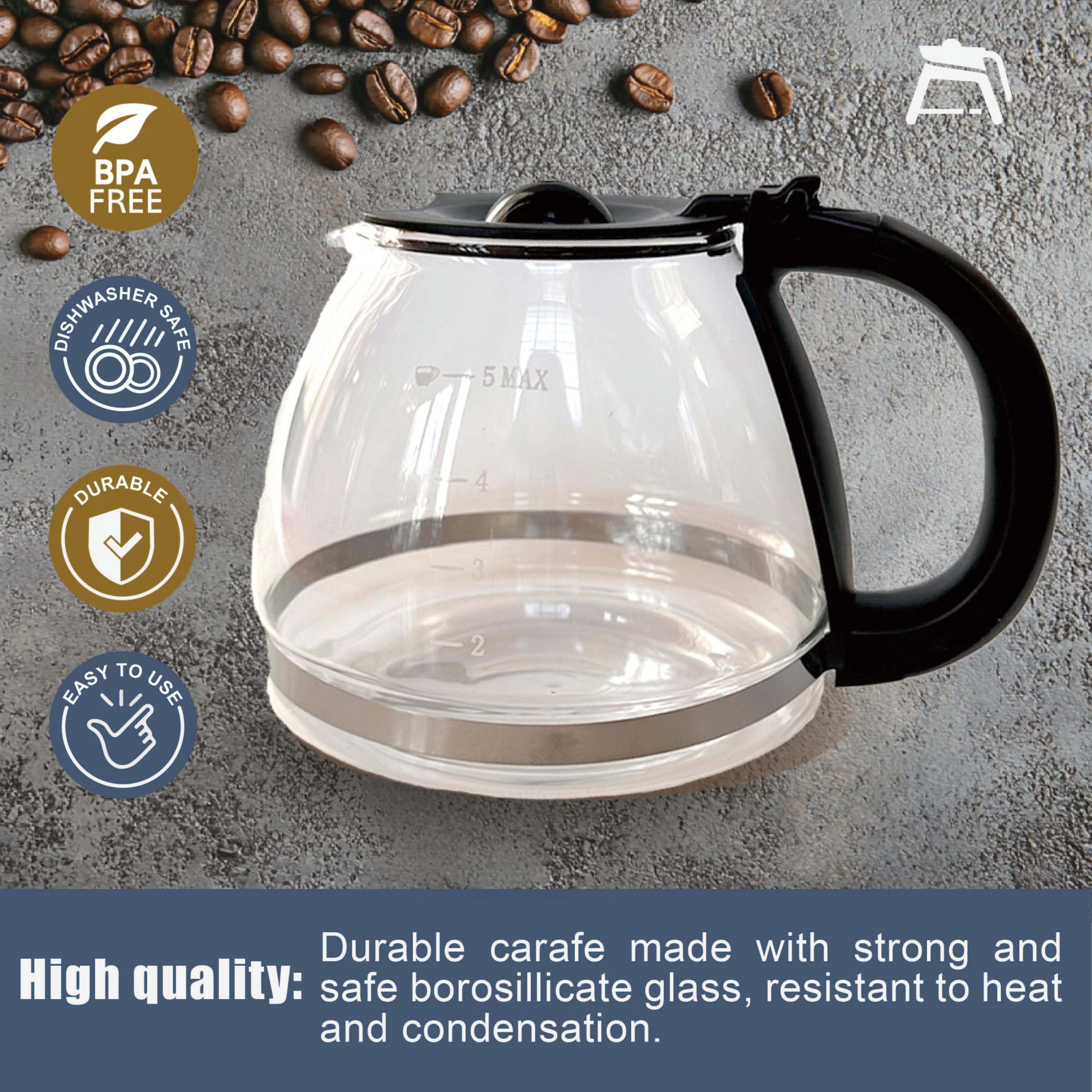 Amazon.com: Replacement pot for 5-Cup Coffee Makers, Compatible with Mr.  Coffee BVMC-PC05BL & BVMC-SC05BL, Goumia GCM3510 &GCM3518, Black Decker  DCM600B,Kismile Coffee Machines, Black Handle: Home & Kitchen