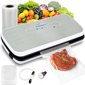 NutriChef Seladora a vácuo | Sistema automático de vedação de ar a vácuo para preservação de alimentos com kit iniciante | Design compacto | Testado em laboratório | Modos de alimentos secos e úmidos