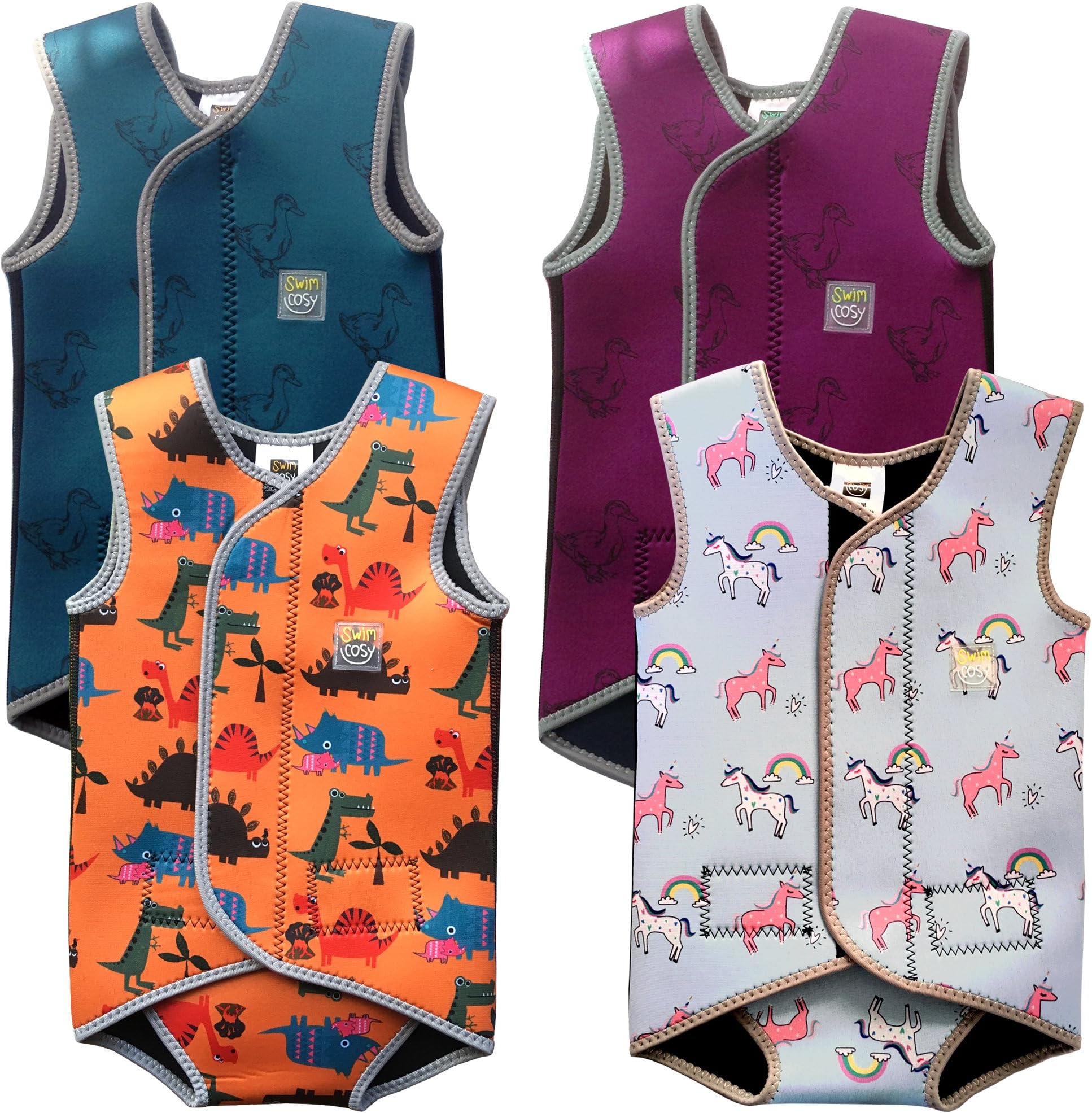 Baby/Toddler Wetsuit Vest with UPF50 - Neoprene Wrap around design for Boys/Girls 0-3 years - Unicorns, Dinosaurs, Ducks