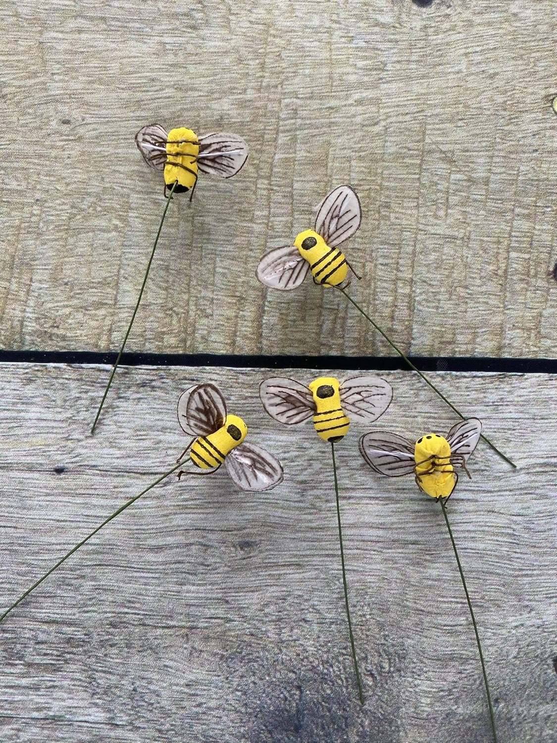 24 PCS Realistic Artificial Yellow Bumble Bee Floral Picks with Wire for Crafting, Faux Mushroom Honey Bee for Flower Arrangement Wreath Beehive Decoration Babee Party Favor Cupcake Topper