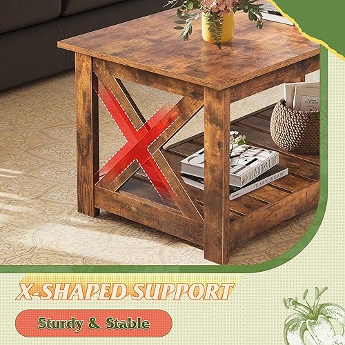 Miniatura 44 de WLIVE Mesa auxiliar pequeña para sala de estar, mesa de centro industrial moderna de 31.3 pulgadas con estante de almacenamiento y marco de metal,