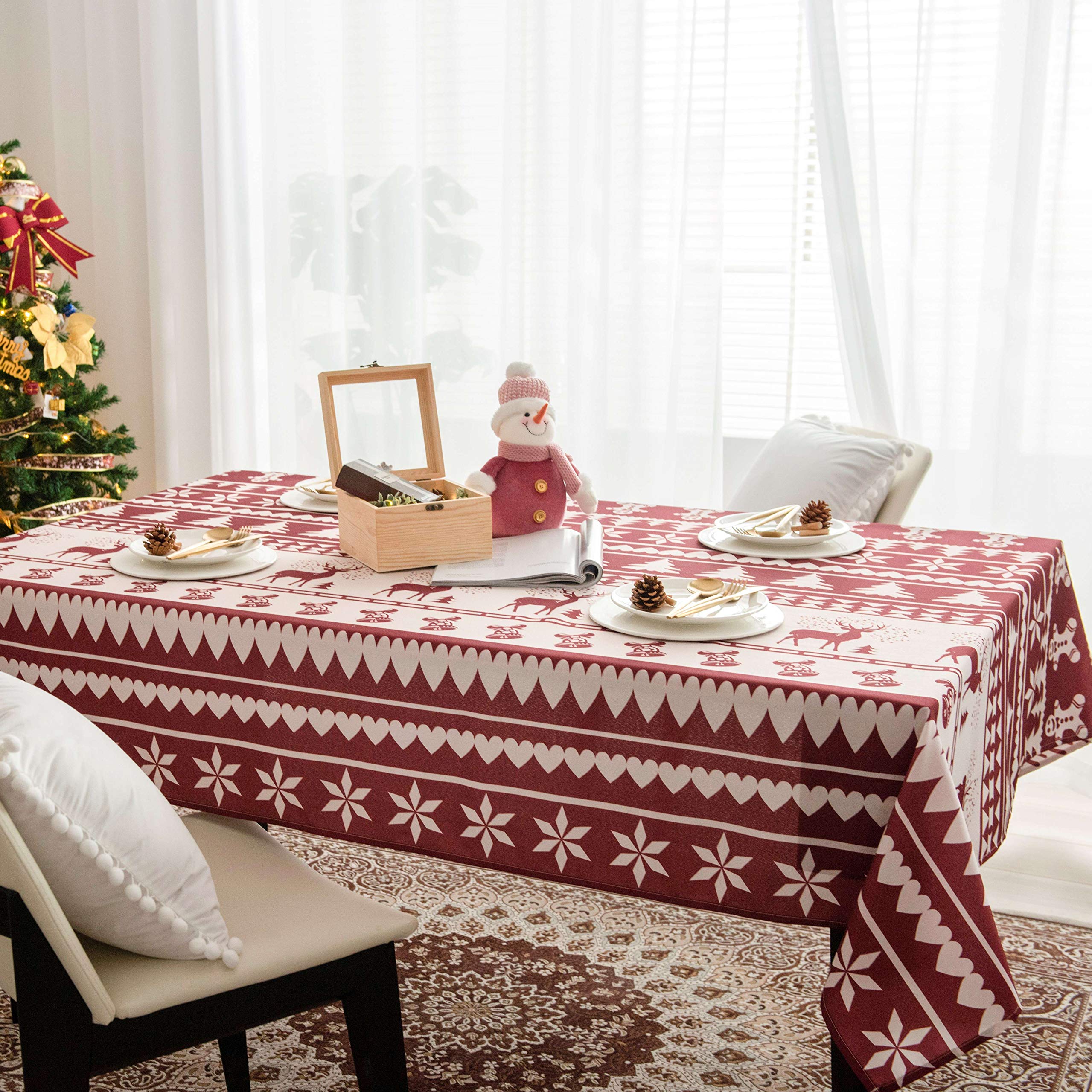Hosonson Christmas Rectangle Table Cloth 60x120 inch - Waterproof Holiday Decoration Tablecloth - Reusable Wipable Fabric ...