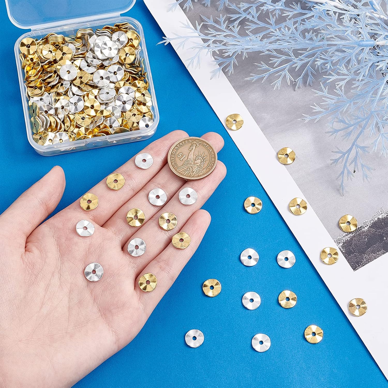 UNICRAFTALE About 300pcs 2 Colors Tibetan Style Alloy Wavy Spacer Beads Disc Wavy Metal Beads 10mm Flat Round Twist Spacers for Bracelet Necklace Earring Jewelry Making - Image 2