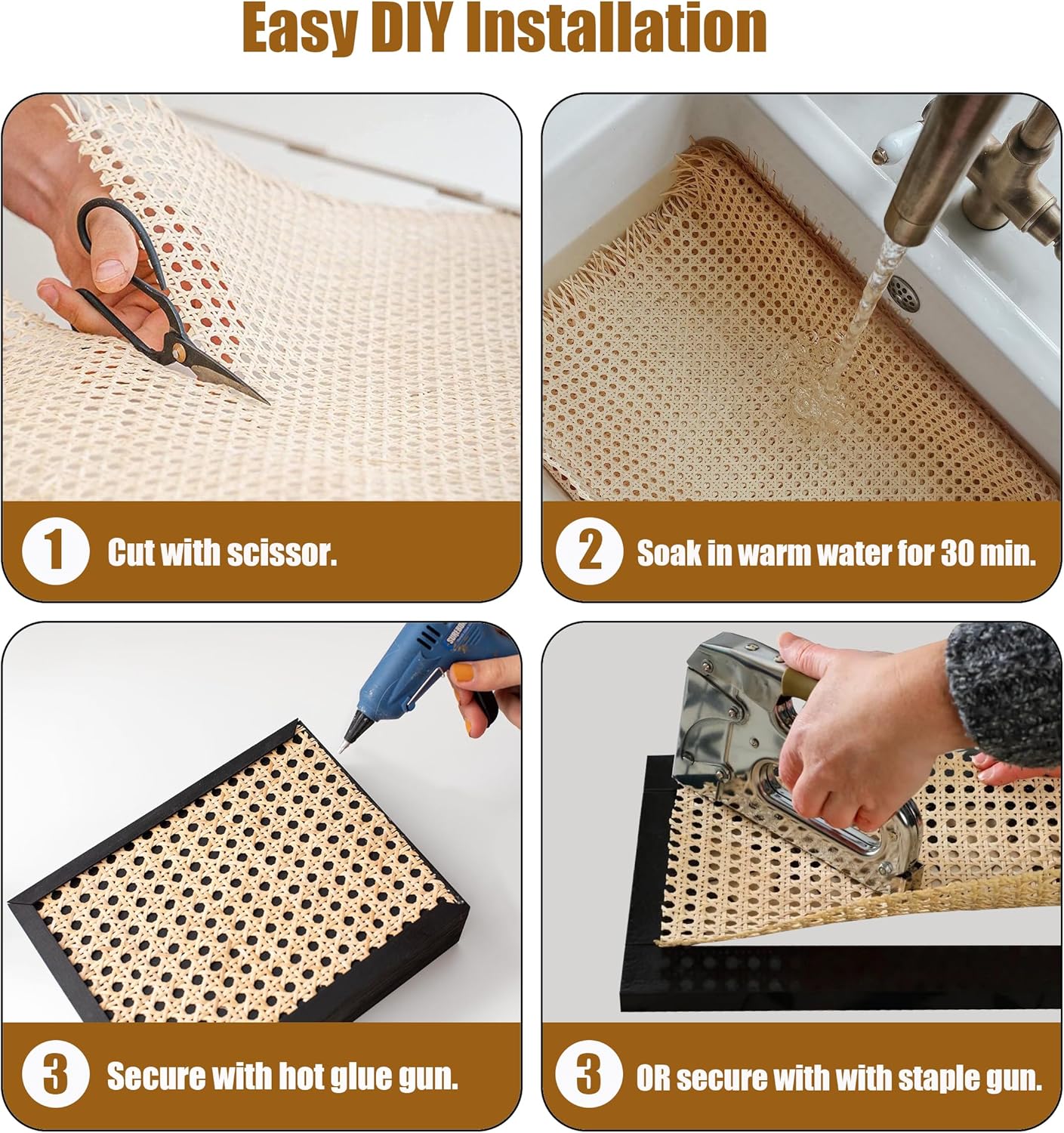 Plastic Rattan Webbing Roll, Handwoven Synthetic Poly Rattan, Faux Cane Mesh-Open Weave, Hexagonal Pattern, for DIY Home Decor Projects incl. Furnitures Chairs Cabinets Beds (24'' x 40'')