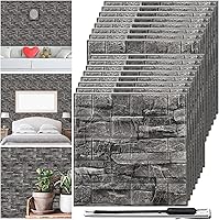 Colarr 60-Pack Peel & Stick 3D Brick Wall Panels, 58 Sq Ft Faux Foam Wallpaper, Waterproof Black Stone for Bedroom & Living Room