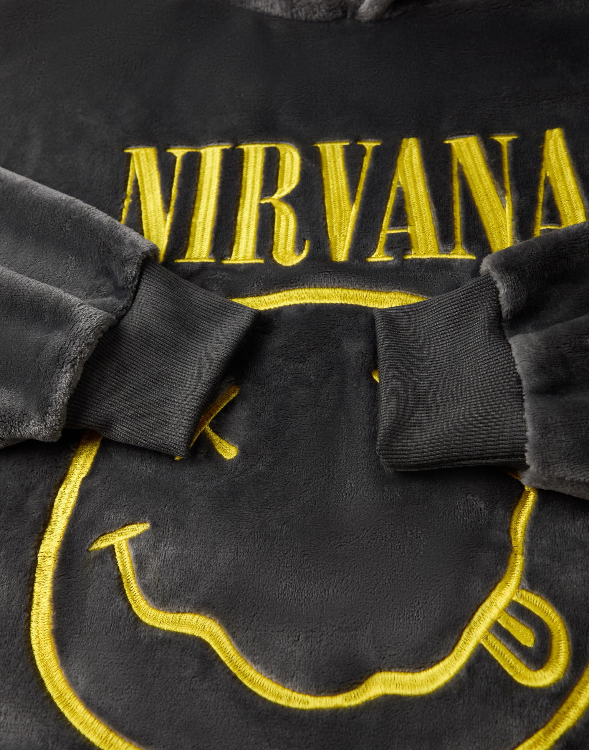 Nirvana Felpa con Cappuccio Coperta indossabile da Uomo | Pullover con Cappuccio Grigio per Adulti con Stampa Grafica del Volto del Logo Abbigliamento da casa Rock Band Foderato in Sherpa