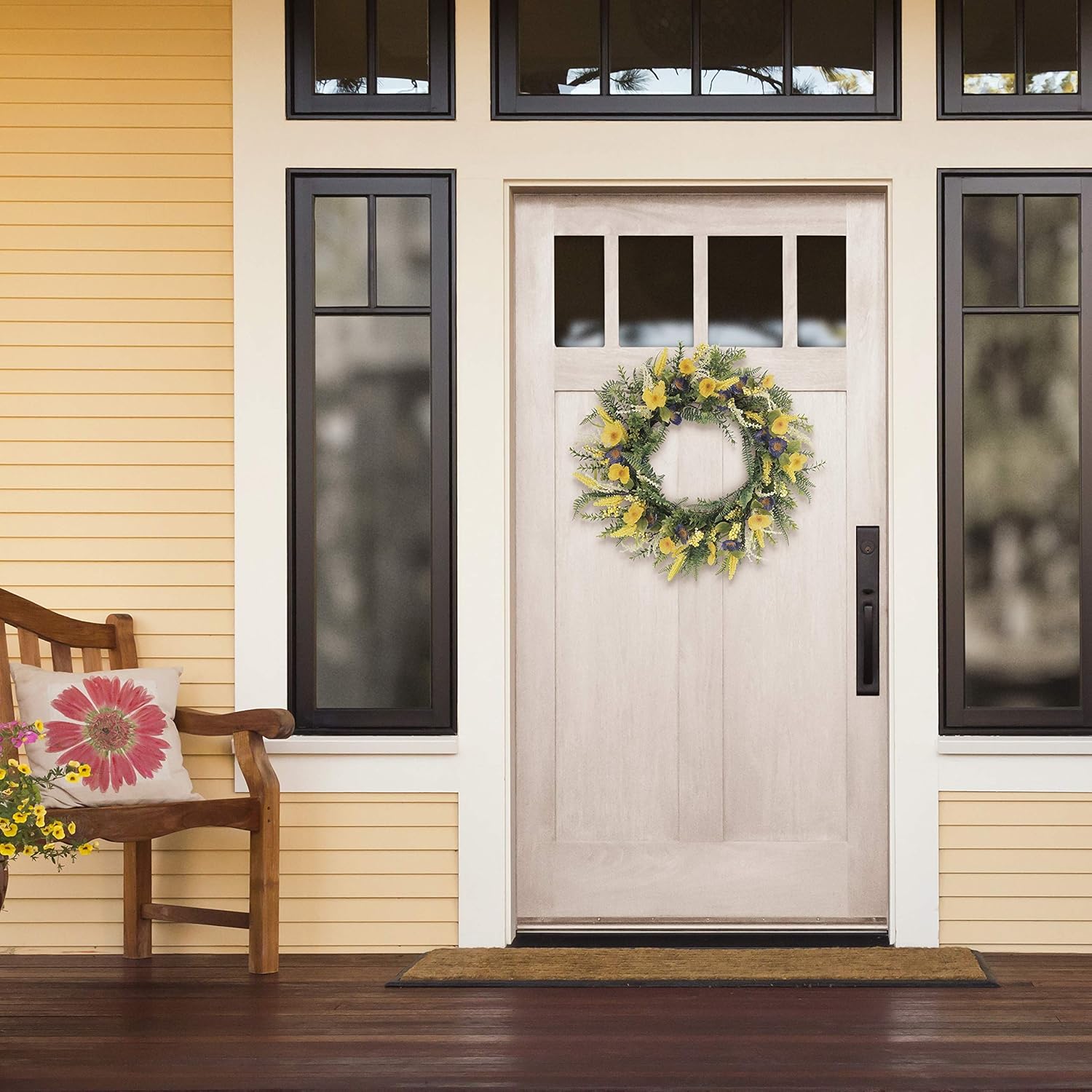 Puleo International 30" Artificial Poppy Floral Spring Door Wreath