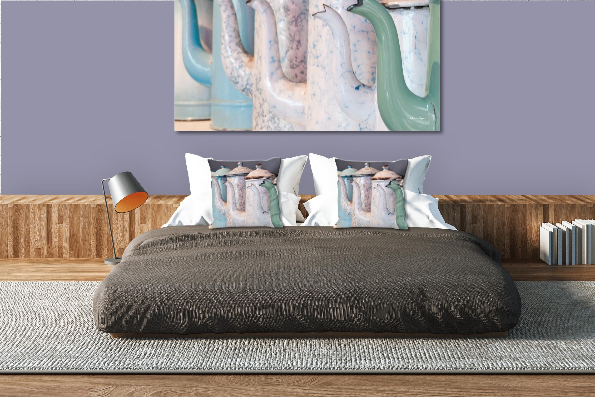 Kannen 4 - Foto-Kissen-Hülle Set (2 STK.) 40 x 40 cm | Kissen-Bezüge - passend zu Wandbild - Deko-Kissen - Küche Milch Milchkanne Geschirr Oma