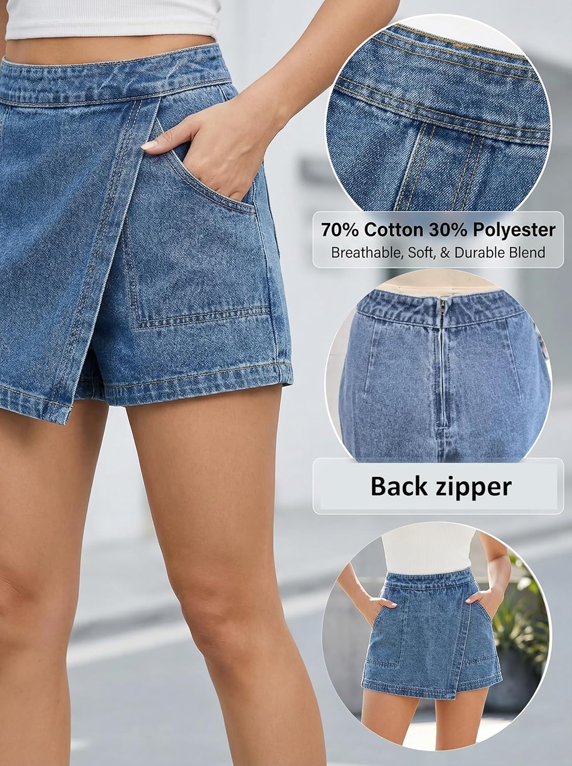 CUPSHE Jean Skorts for Woman High Waisted Denim Wrap Skirt with Shorts Trendy Mini Skort with Pocket