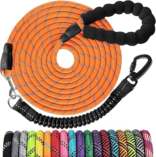 Miniatura 25 de Correa larga para perro de 20 pies: correas de cuerda resistentes para entrenamiento de perros con gancho giratorio bloqueable, hilos reflectantes