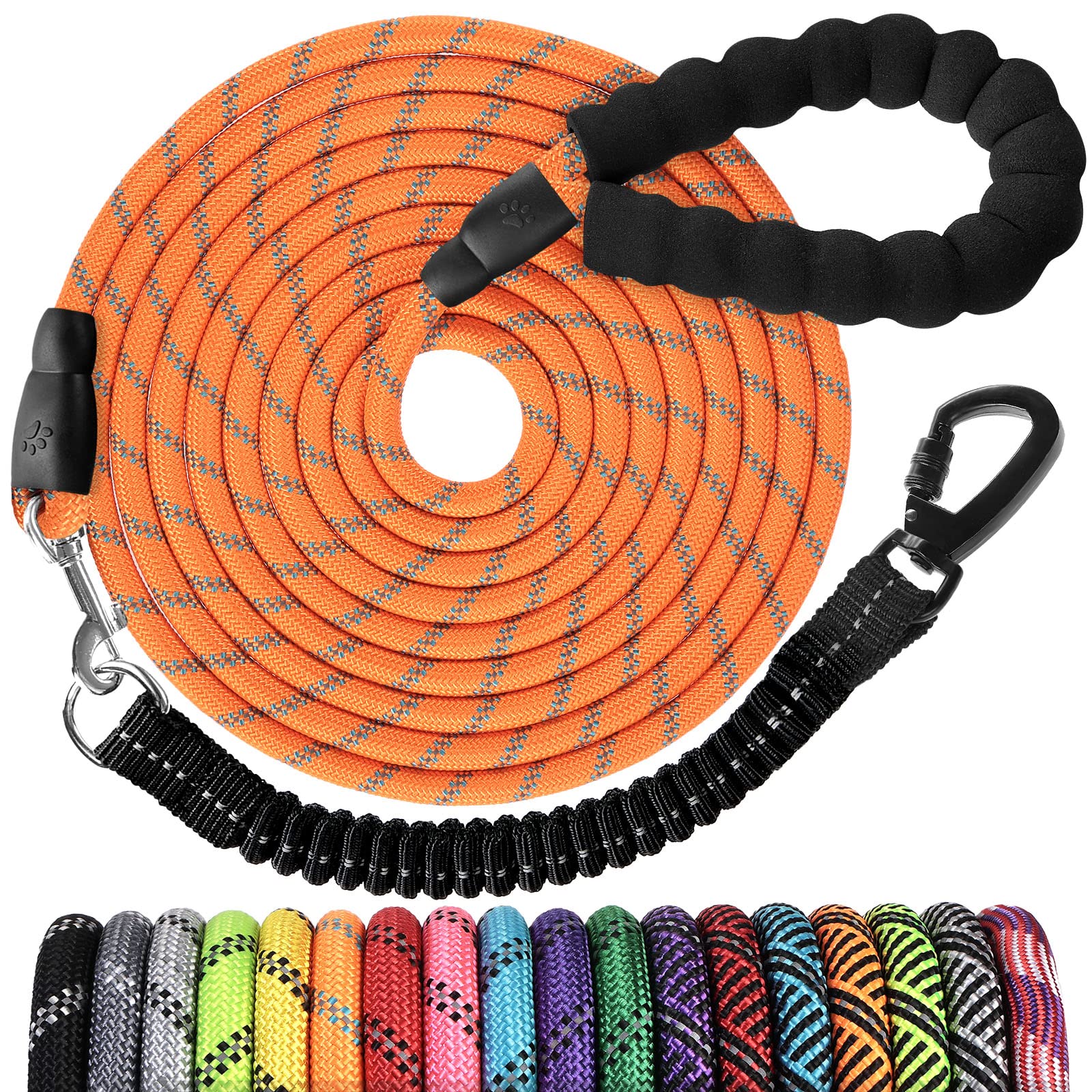 jenico Long Dog Leash 20FT: Heavy Duty Nylon Rope Leashes for Dogs Training  with Reflective Threads Bungee and Padded Handle Dog Lead for Large