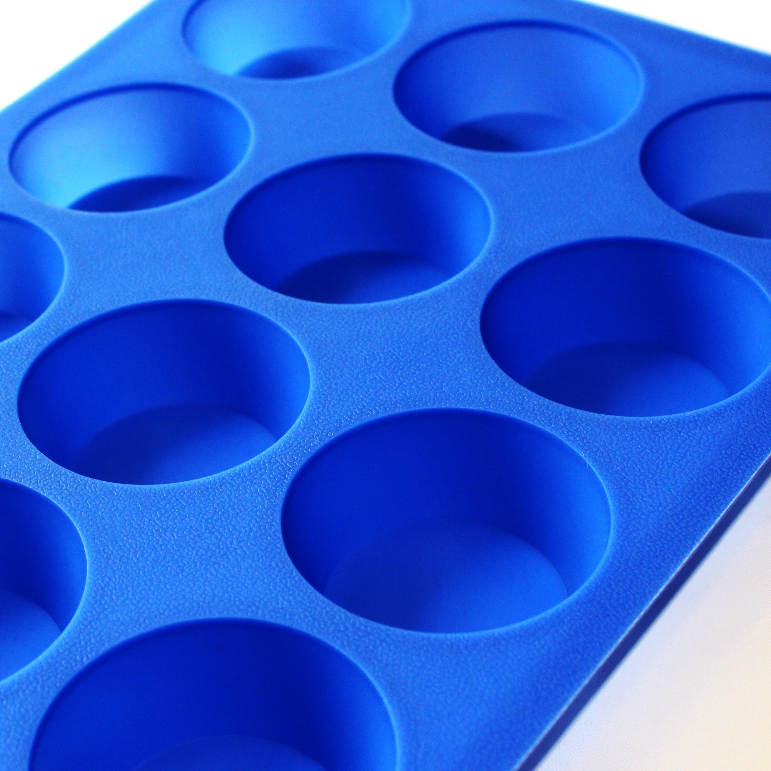 Briar Island Non Stick Silicone Muffin Pan Molds for Baking Cupcakes - Cheesecake Mold 12 Large Size Bake Cups , Replaces Bakeware Tins With Easy Clean Up To 450ยฐF - Healthy Blue BPA Free Tray