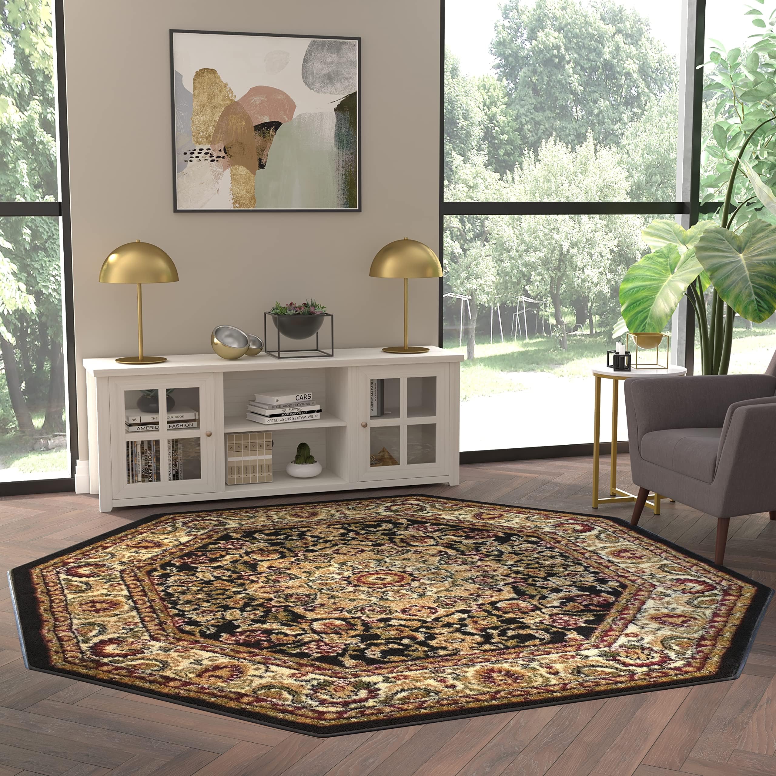 Amazon.com: Madison Home Floral Border Octagon Rug, Green : Home & Kitchen