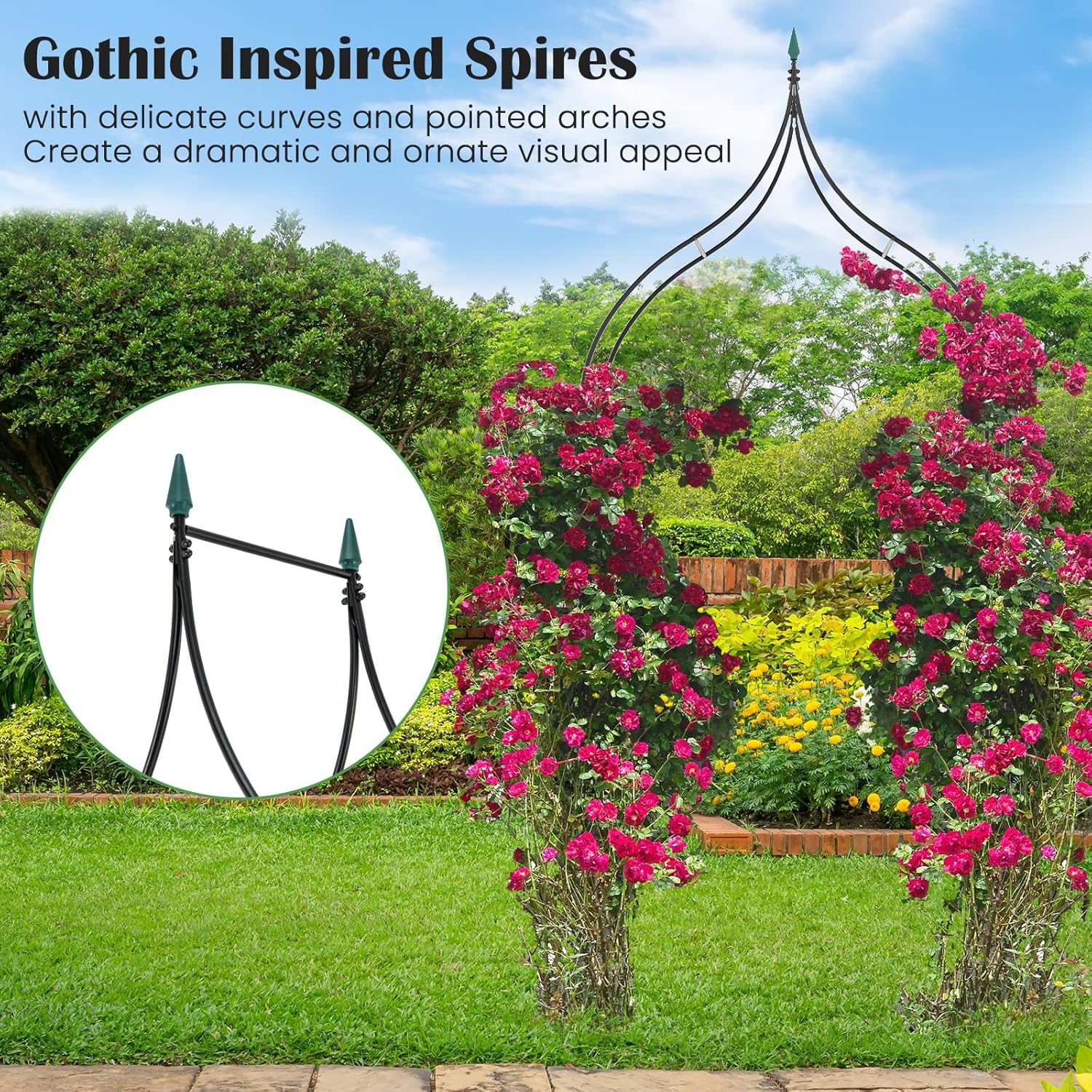 Giantex Metal Garden Arch Trellis 2 Pack - 9.5 FT Wedding Arbor for Ceremony, Garden Arbor for Climbing Plants Rose, Gothic Style Outdoor Archway for Lawn Backdrop Backyard Party Decoration