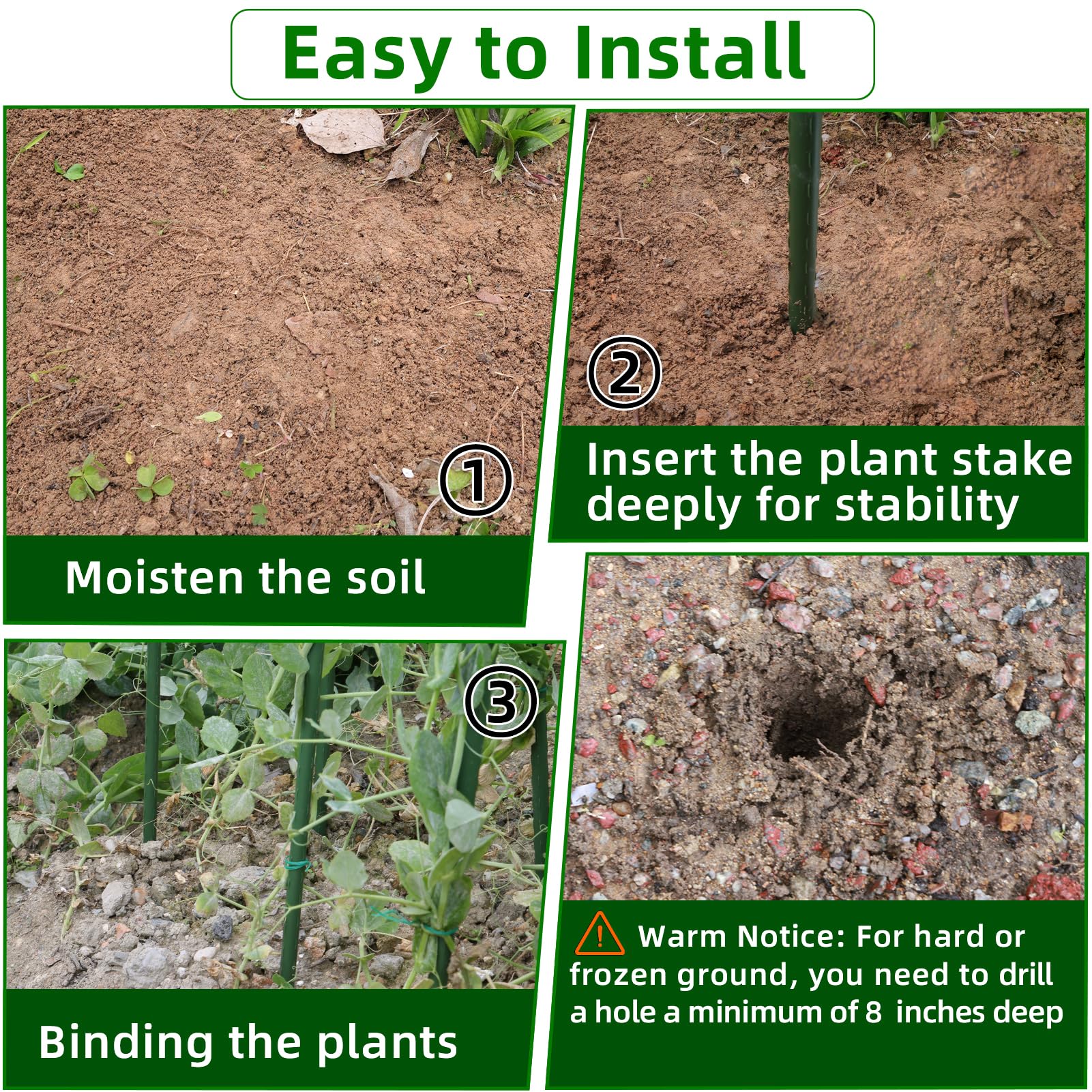 Garden Stakes 16 Inch 70 Pack, Diy 4ft 5ft 6ft 7ft 8ft Tomato Stakes Plastic Coated Metal Plant Sticks Stakes Supports with 40 Connectors 30 Rotatable Clips for Indoor Outdoor Plants Vegetable