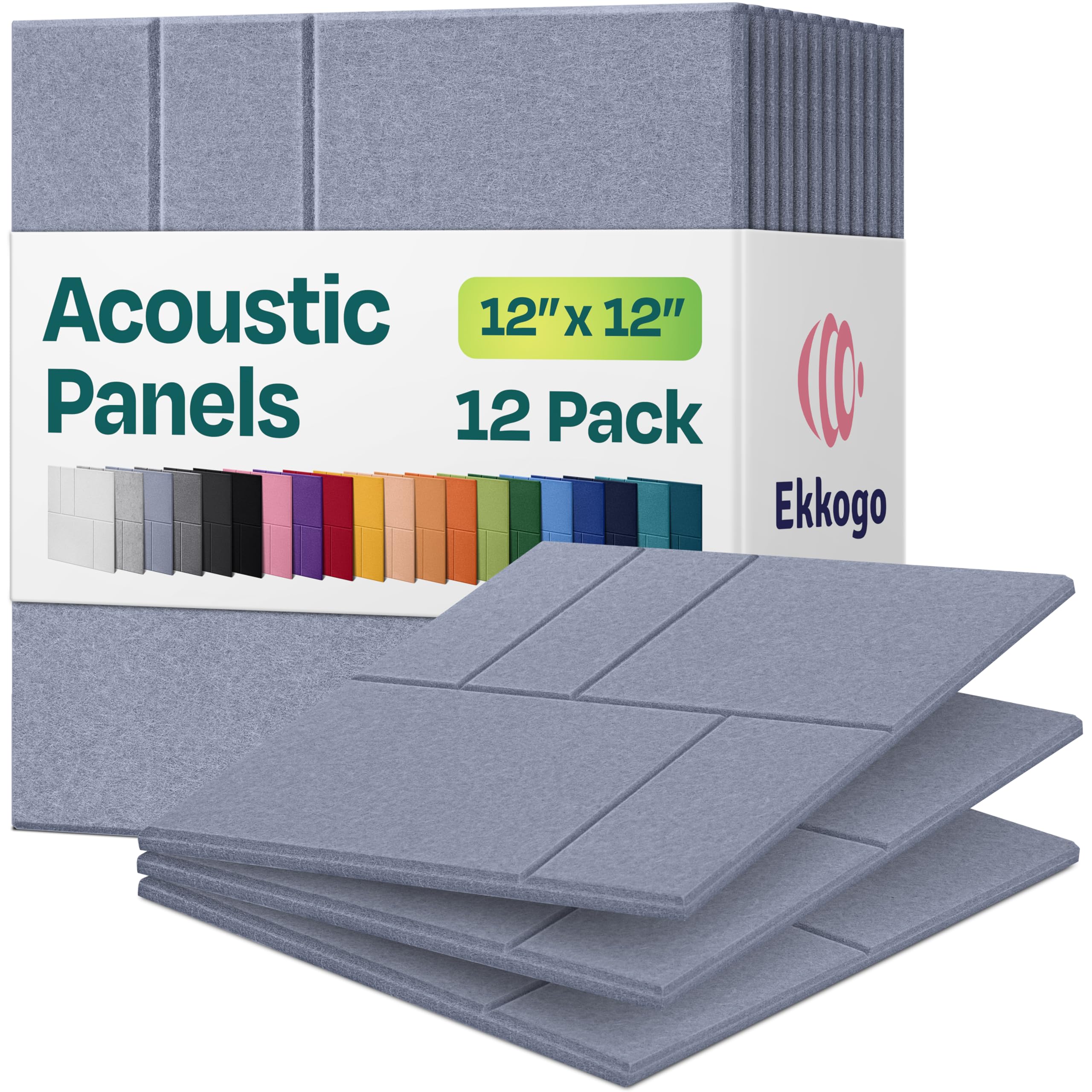 Ekkogo Acoustic Panels 12-Pack Soundproof Wall Panels 12"x12"x0.4" Decorative Sound Dampening for Your Home, Office, Studio, Bedroom & More with