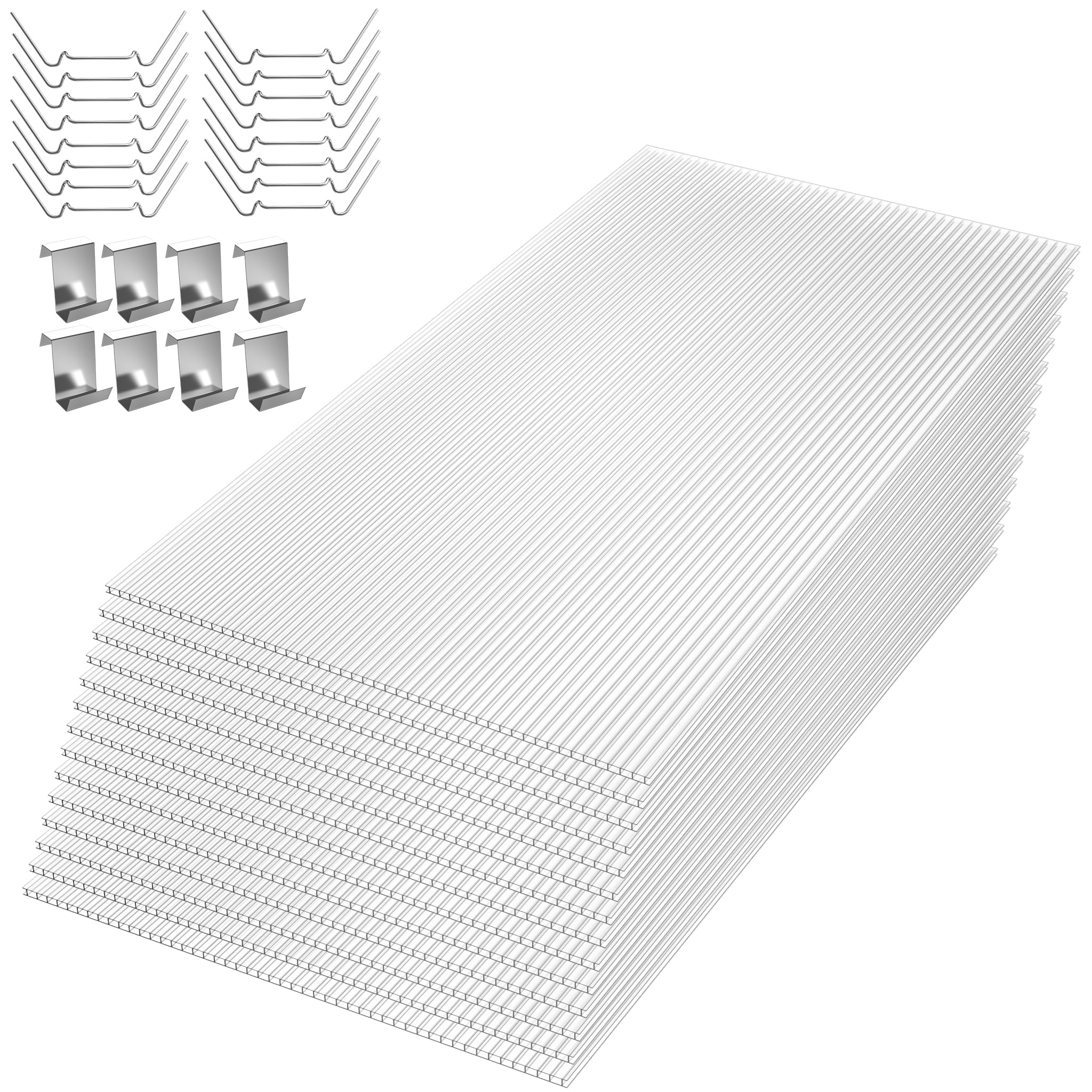 SUBTLETY 20,5m² Polycarbonate Alvéolaire 1210x605x4mm Plaques de Toit Doubles 28 Pièces Résistant aux UV Creuses en Tôle Ondulée Transparent Panneaux pour Serre Jardin d'hiver Abri de Voiture Véranda