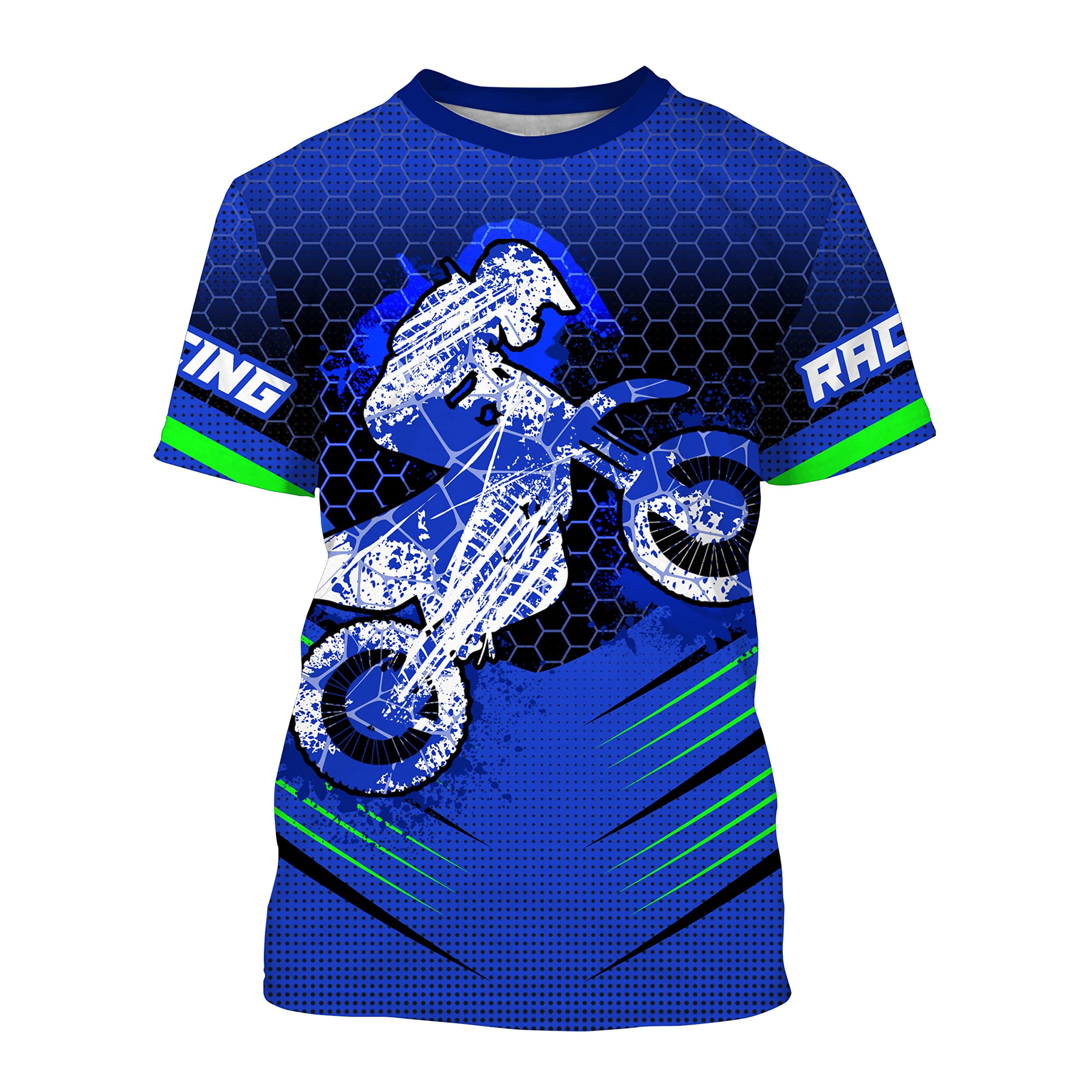 PIONAMZIOZ Short Sleeve Motocross Jersey Men Women UPF30+ Custom Blue Dirt Bike Shirt for Adlut MX Racing Motorcycle PDT (Blue #02)