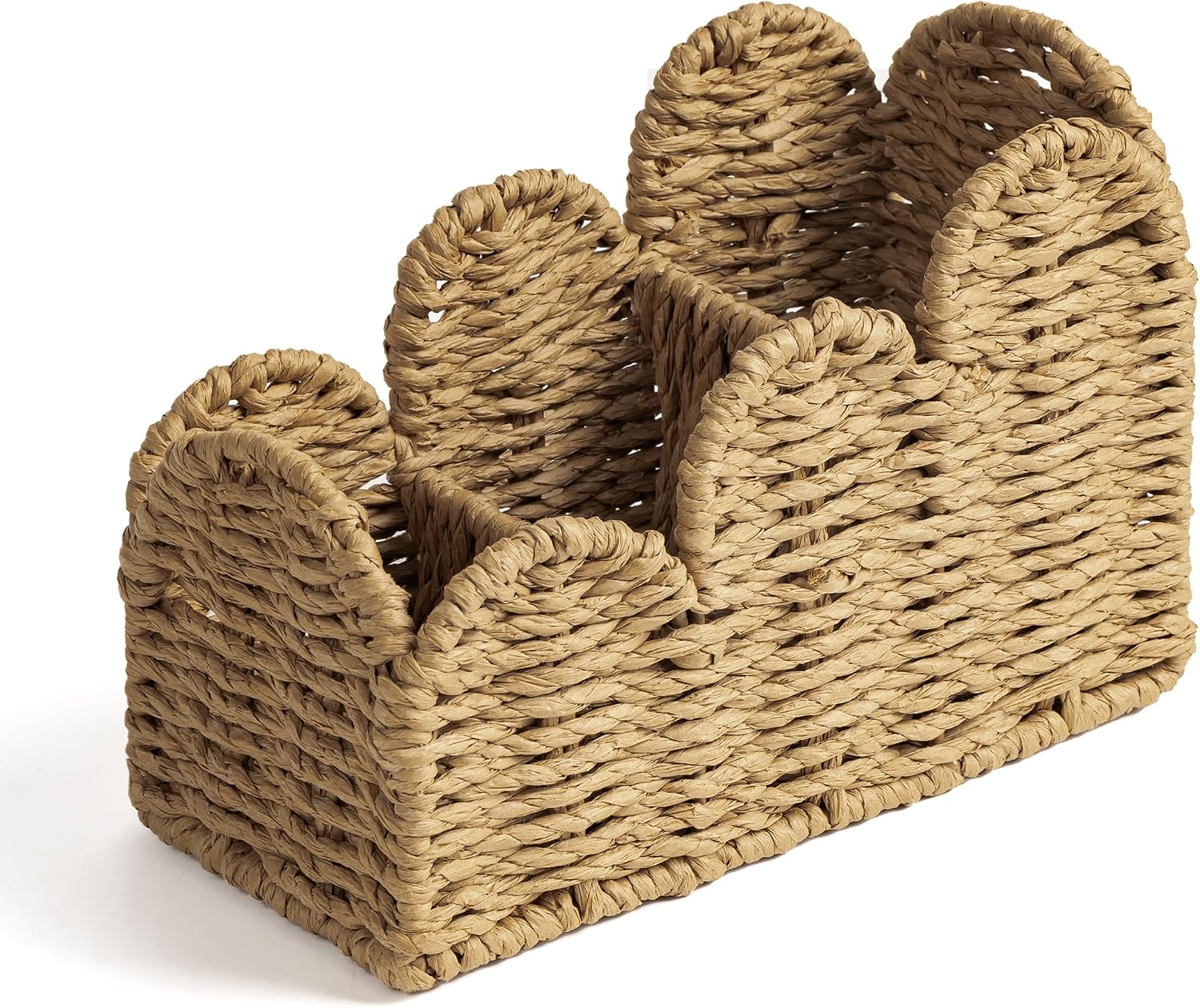 AELS Scalloped Remote Control Holder, Hand Woven Bedside Organizer