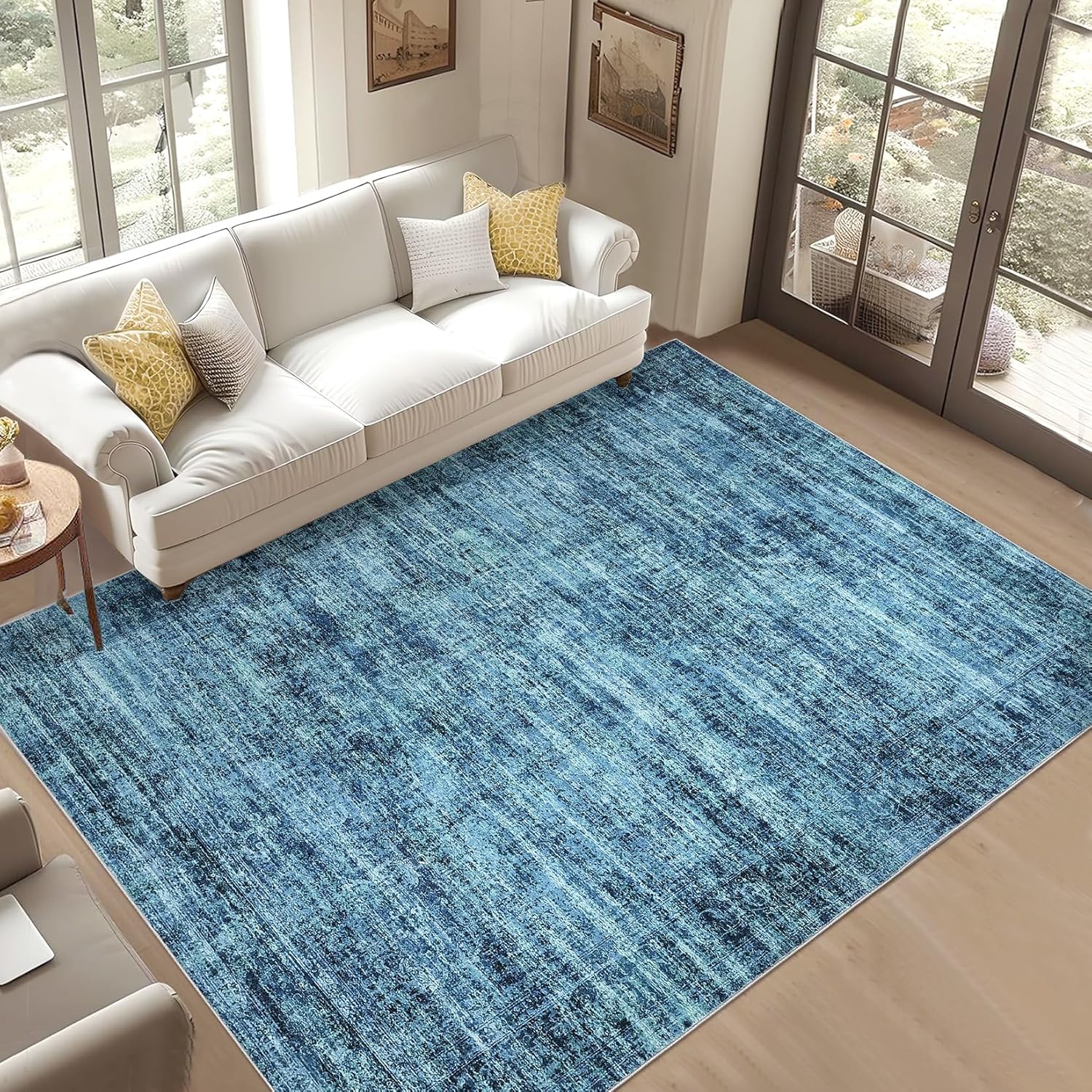 Washable Runner Rugs 2x6, Vintage Distressed Non-Slip Kitchen Rug Runner, Retro Abstract Low Pile Rug Runners for Hallways Soft Carpet Runners for Bedroom Laundry Room, Teal Multi