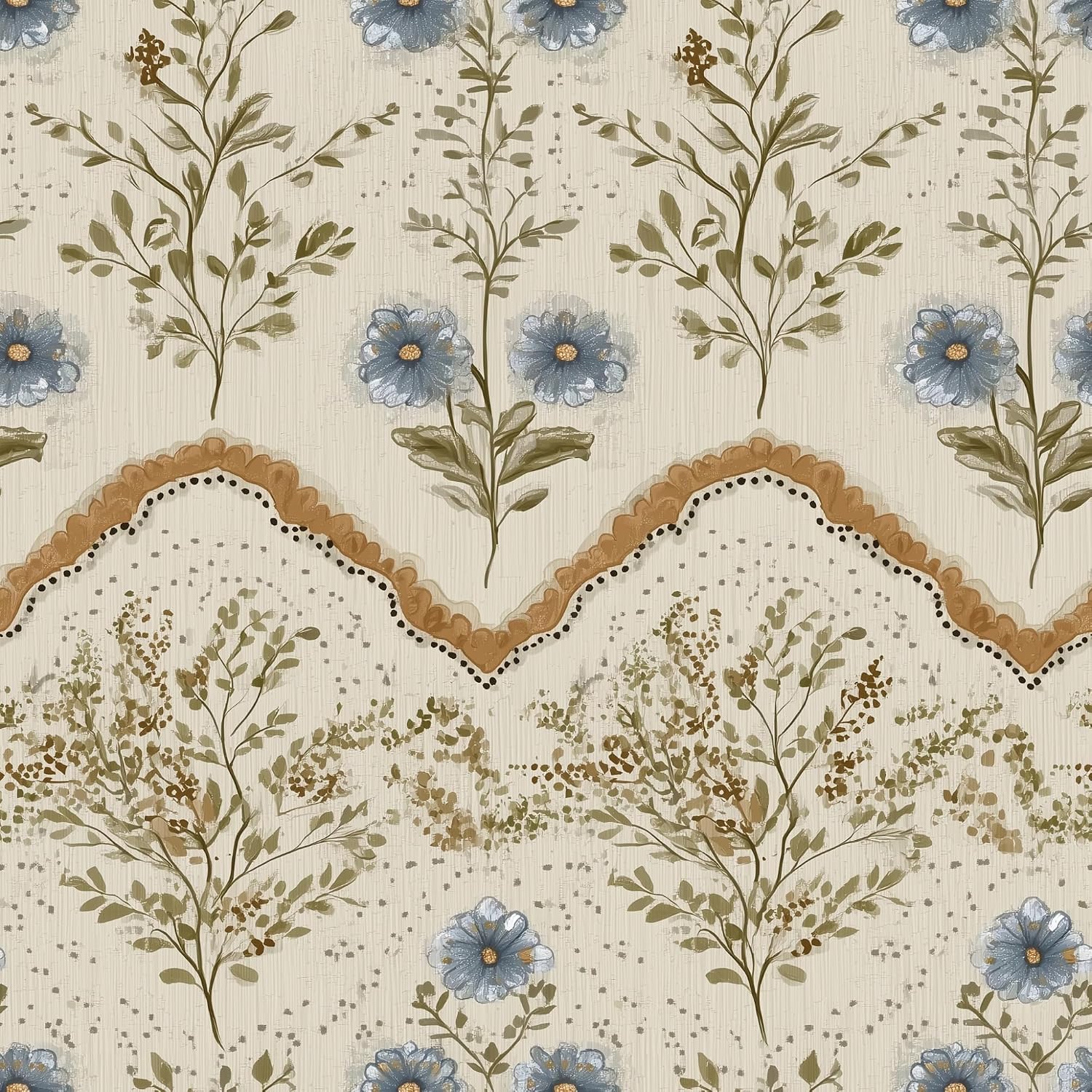 Peel and Stick Wallpaper, Neutral Base Vintage Blue Floral Stripe Wall Decor, 236in x 17.7in, Waterproof Vinyl, Removable Self-Adhesive, Eco-Friendly, for Bedroom Living Room and Apartment Decor