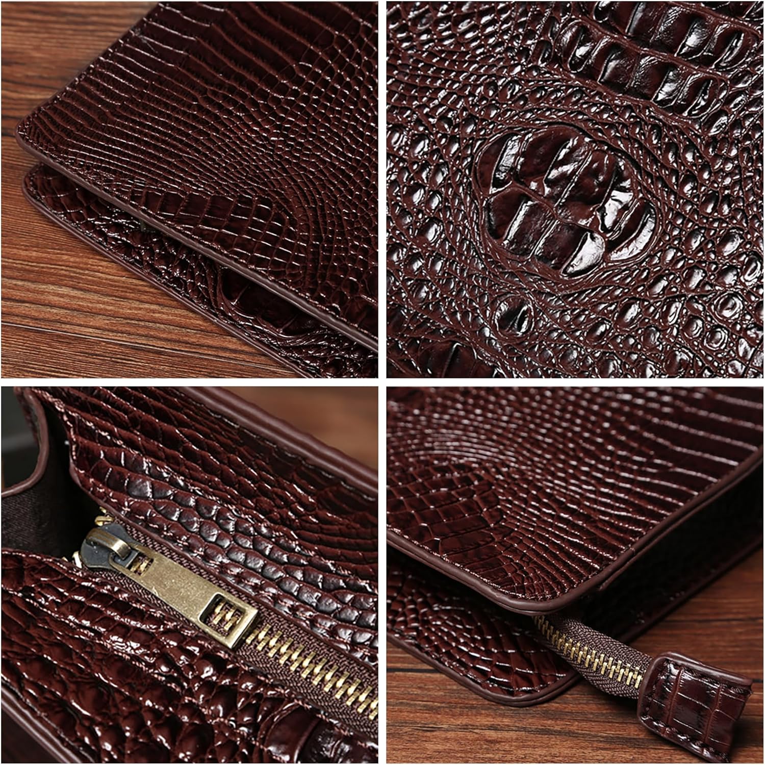 CLARA Crocodile Pattern Clutch Purse Oversized PU Leather Envelope Clutch Evening Handbag - Image 5
