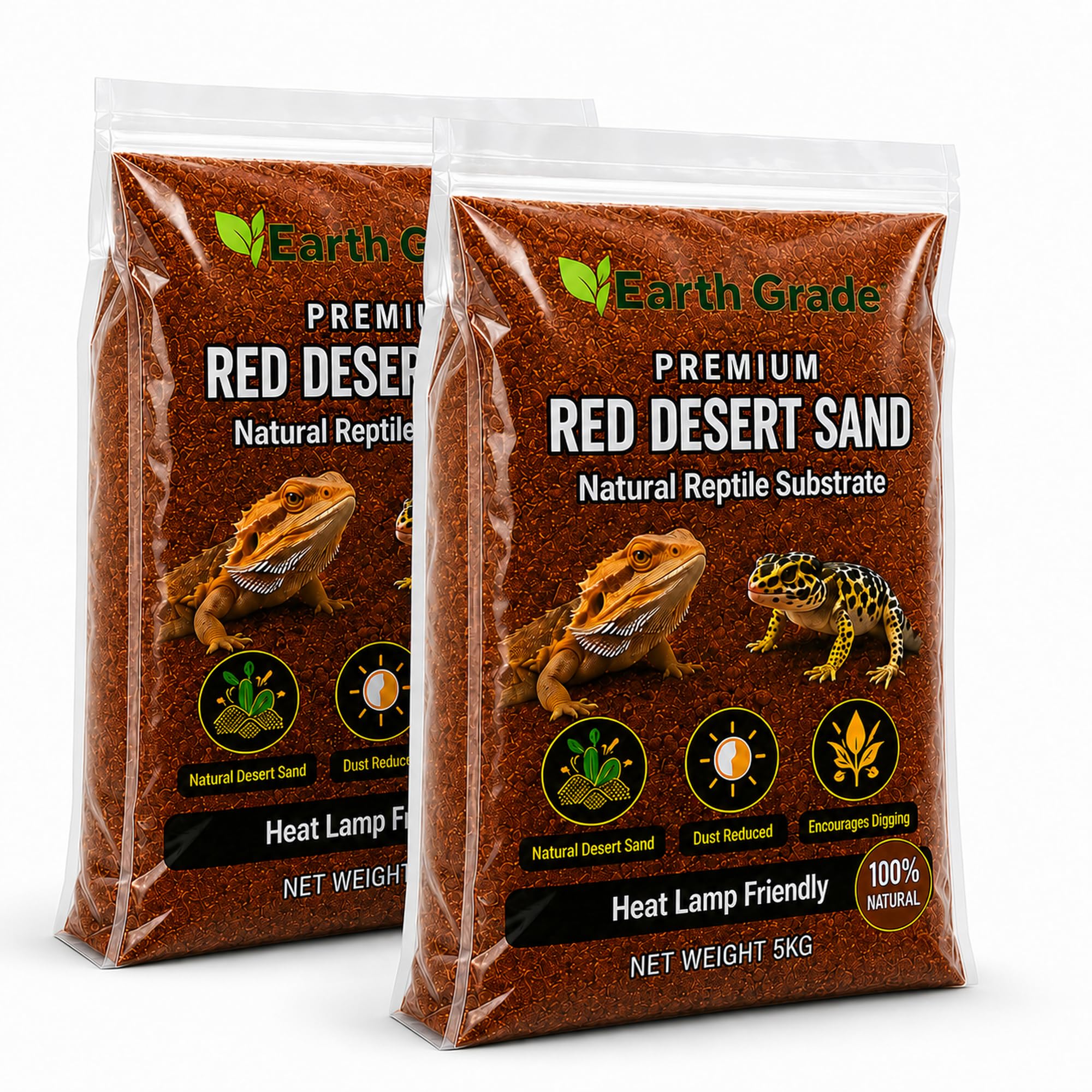 Earth Grade Desert Sand – Natural Reptile Substrate for Bearded Dragons, Geckos & Lizards – Dust Reduced, Heat Lamp Safe, Encourages Natural Digging & Burrowing – Terrarium Vivarium Sand (10KG Red)