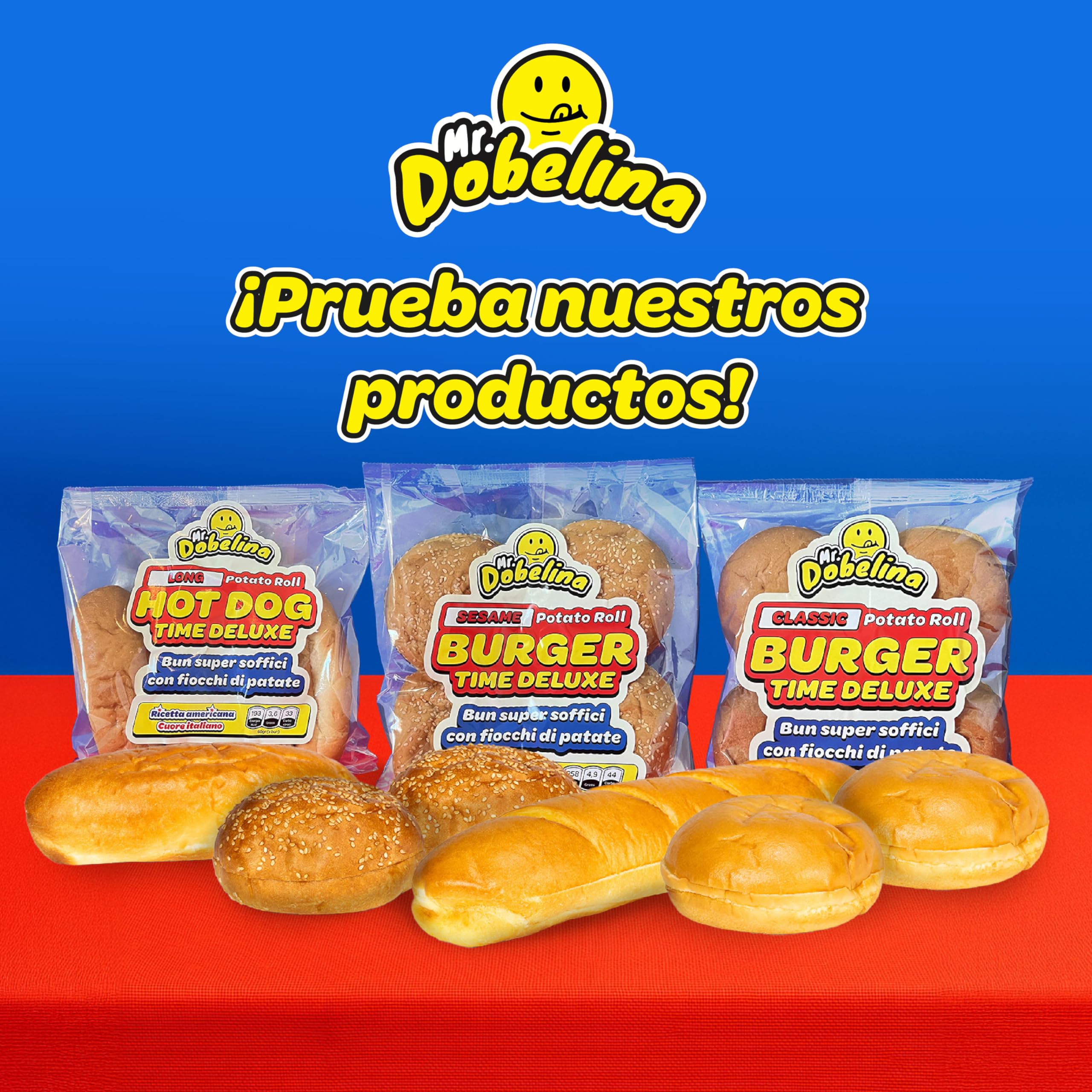 Mr.Dobelina Panecillos de patata para perritos calientes, 6 paquetes 4x60g y 16cm, blandos y dorados, sin lactosa, ideales para perritos calientes al estilo americano, sin conservantes ni aditivos