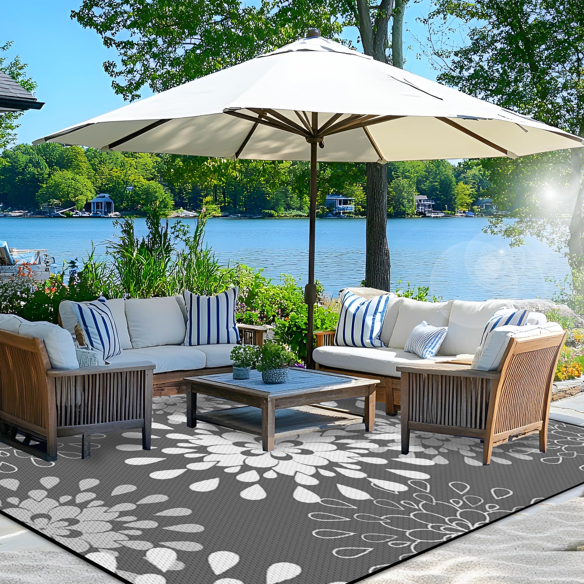 Wallona Outdoor Rugs 8x10 ft Patio Waterproof Clearance Indoor Outdoor Large Carpet for Patio Plastic Straw Reversible Area Rugs Mat for RV, Camping,