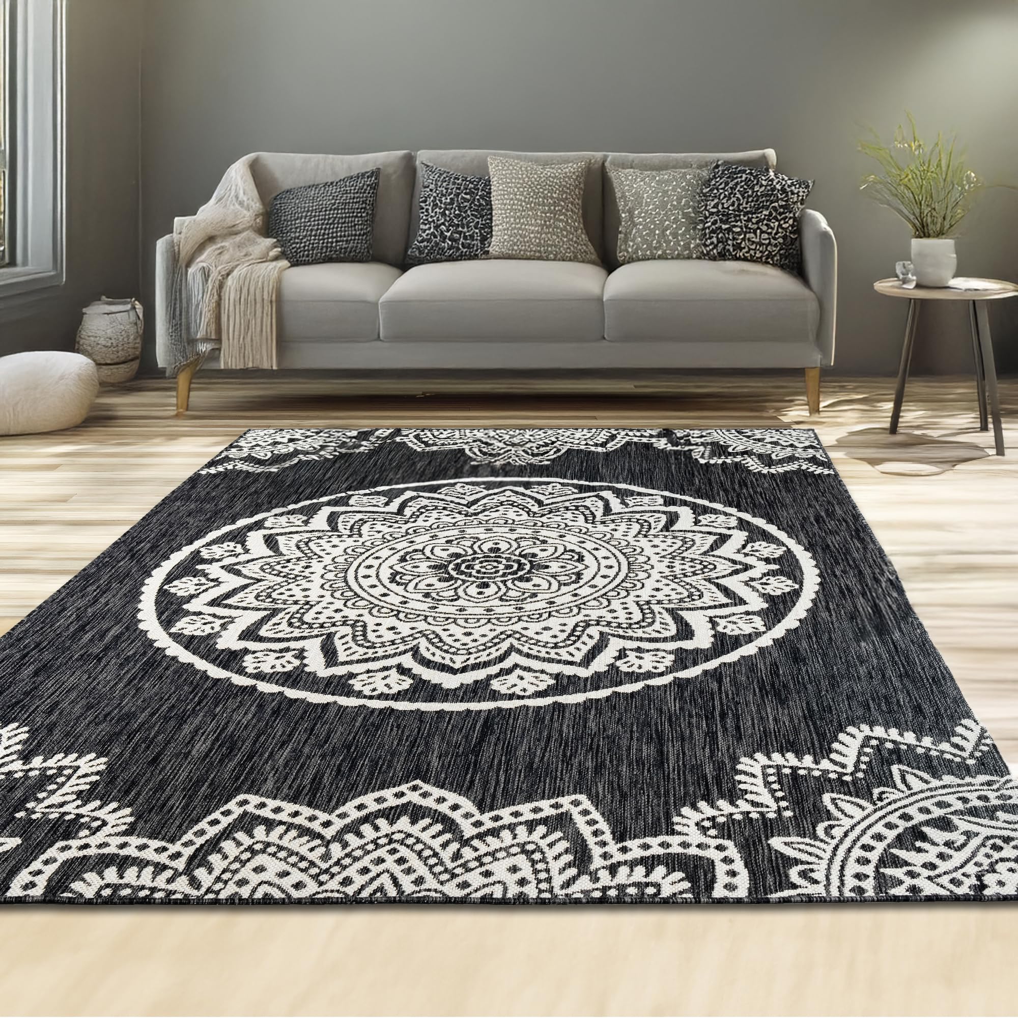 homeart Area Rugs – Durable, Stain-Resistant, Vibrant Geometric Design Carpets – Easy-Clean Rugs for Living Room, Kitchen, Entryway, or Bedroom – Mandala - Black Cream - 180x270 cm