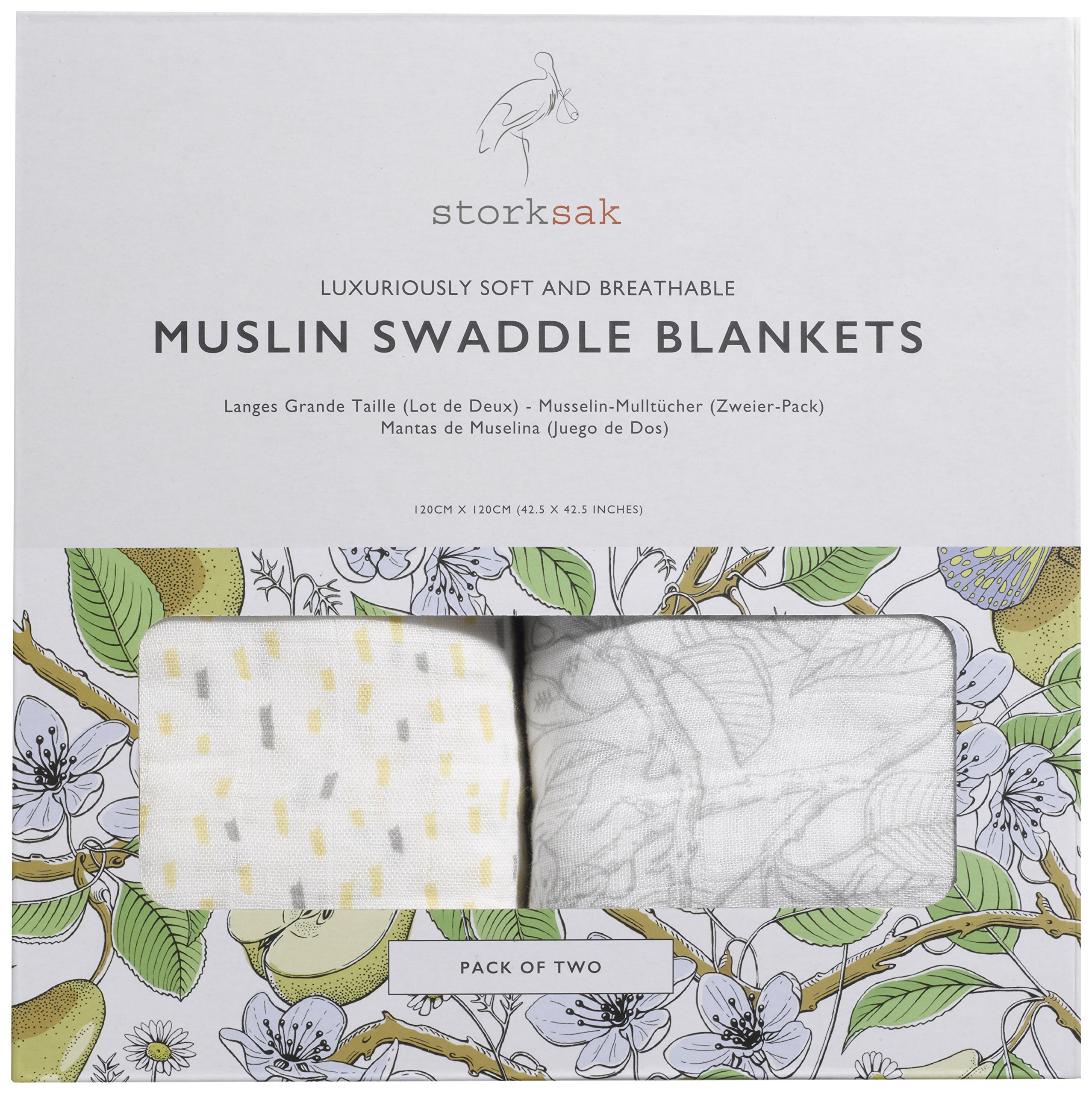 Storksak Muslin Swaddle Blankets Two-Pack, Mixed Print