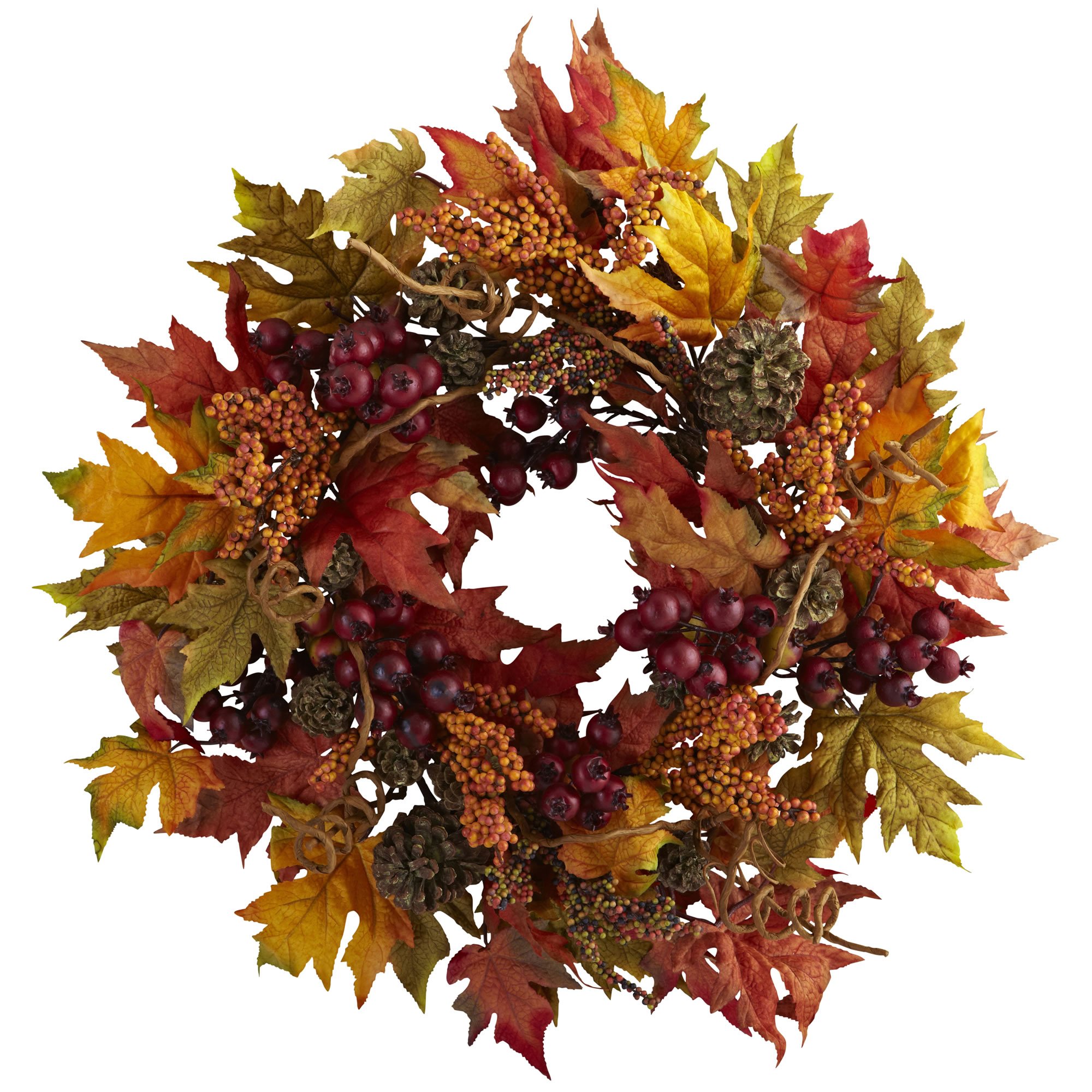 Nearly Natural 24in. Maple and Berry Wreath